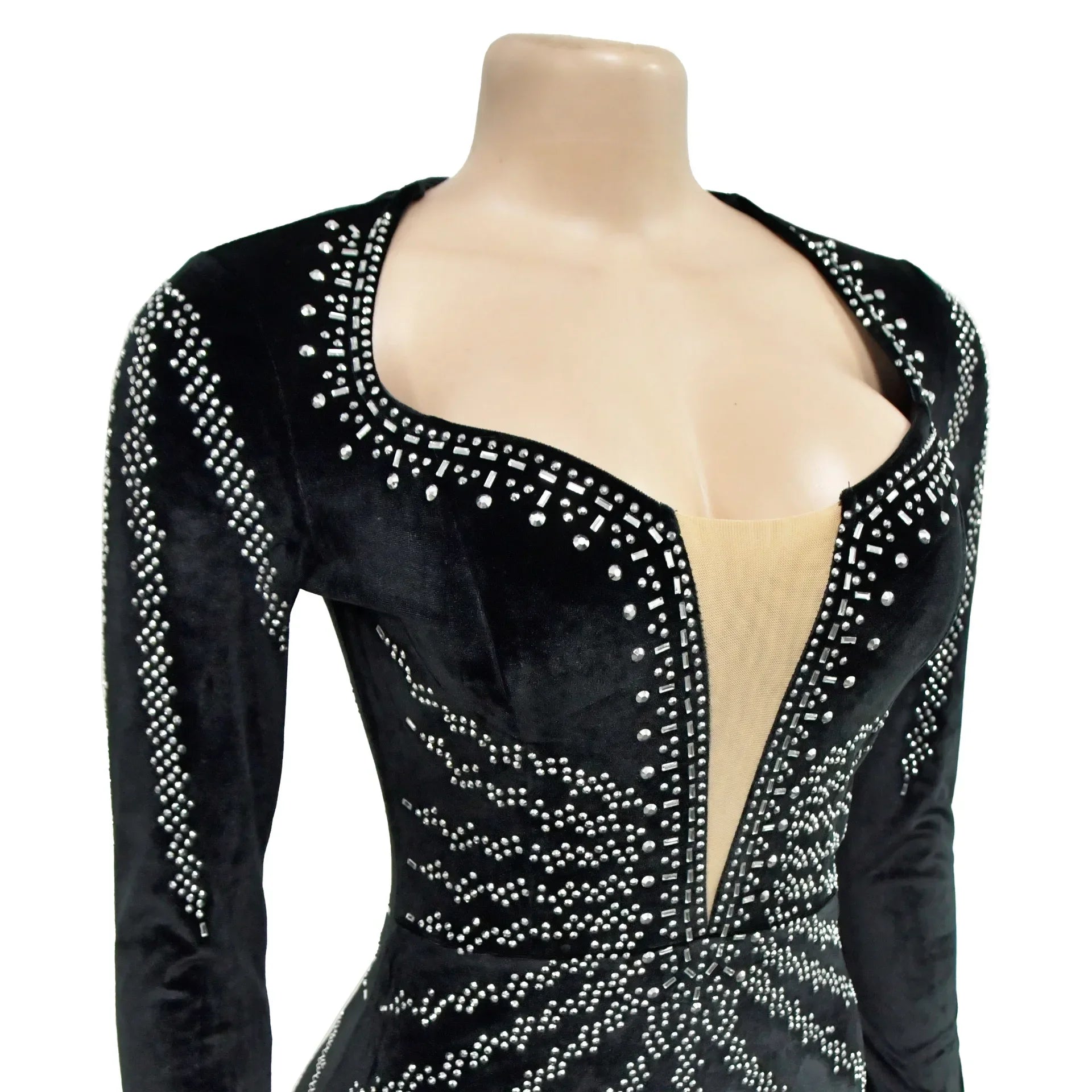 Elegant Diamonds Velvet Long Party Dress