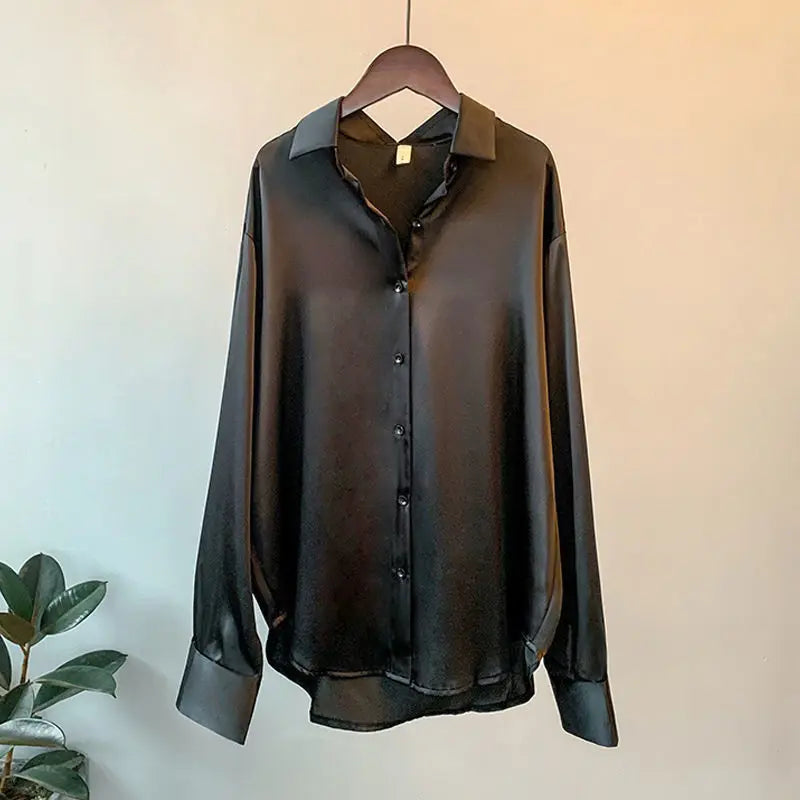 Vintage Satin Blouse Long Sleeve Button Loose Shirts