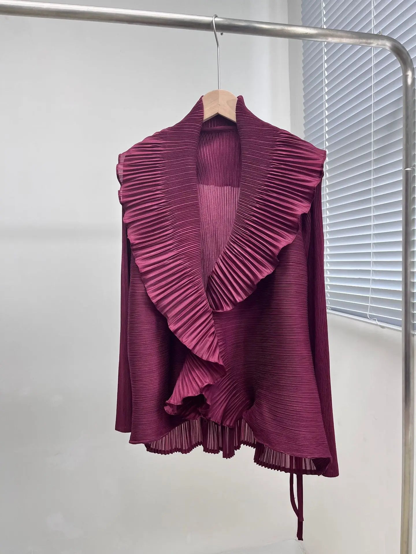 Pleated Ruffles Long Sleeves Patchwork Blouse