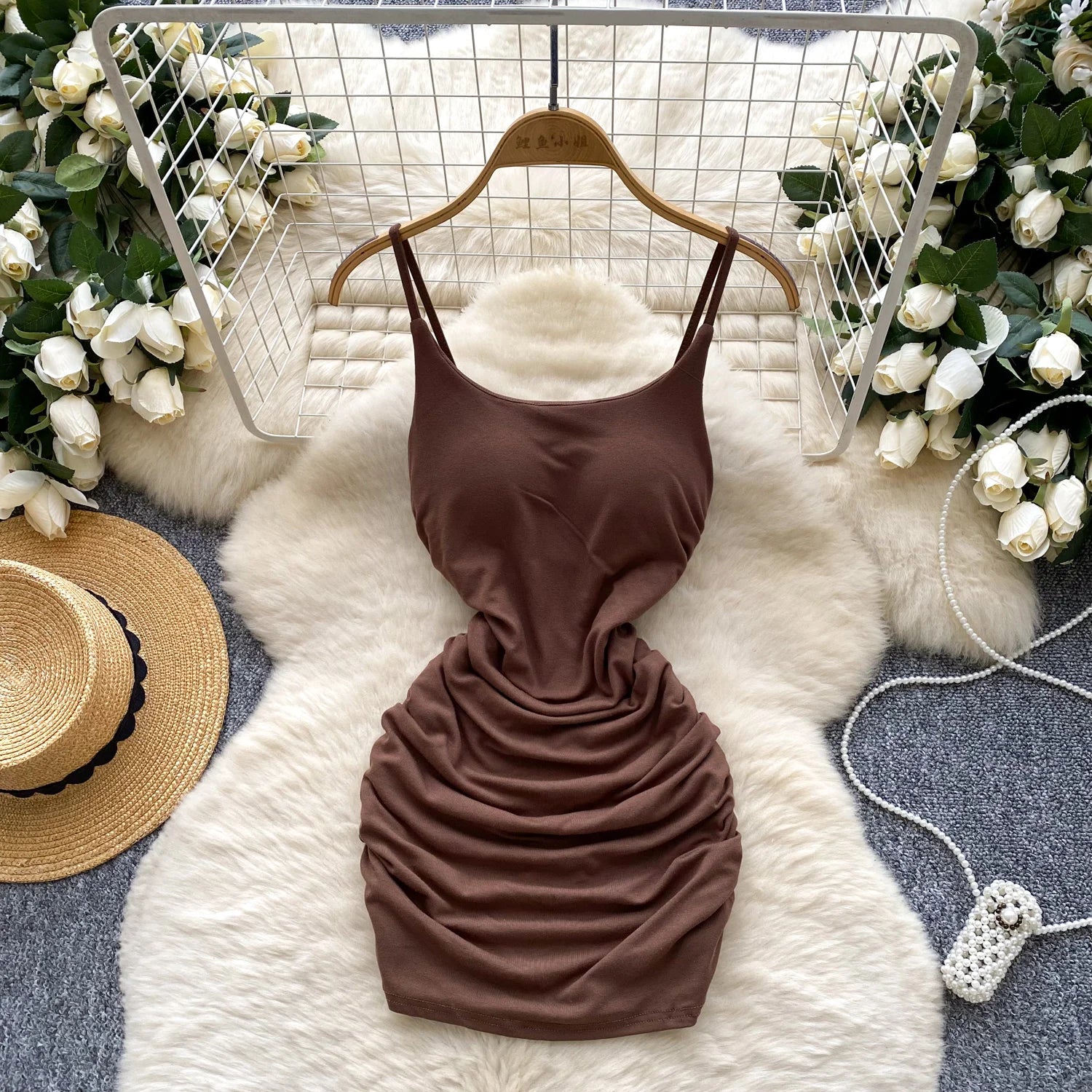 pleated sleeveless slim Vintage pencil dress