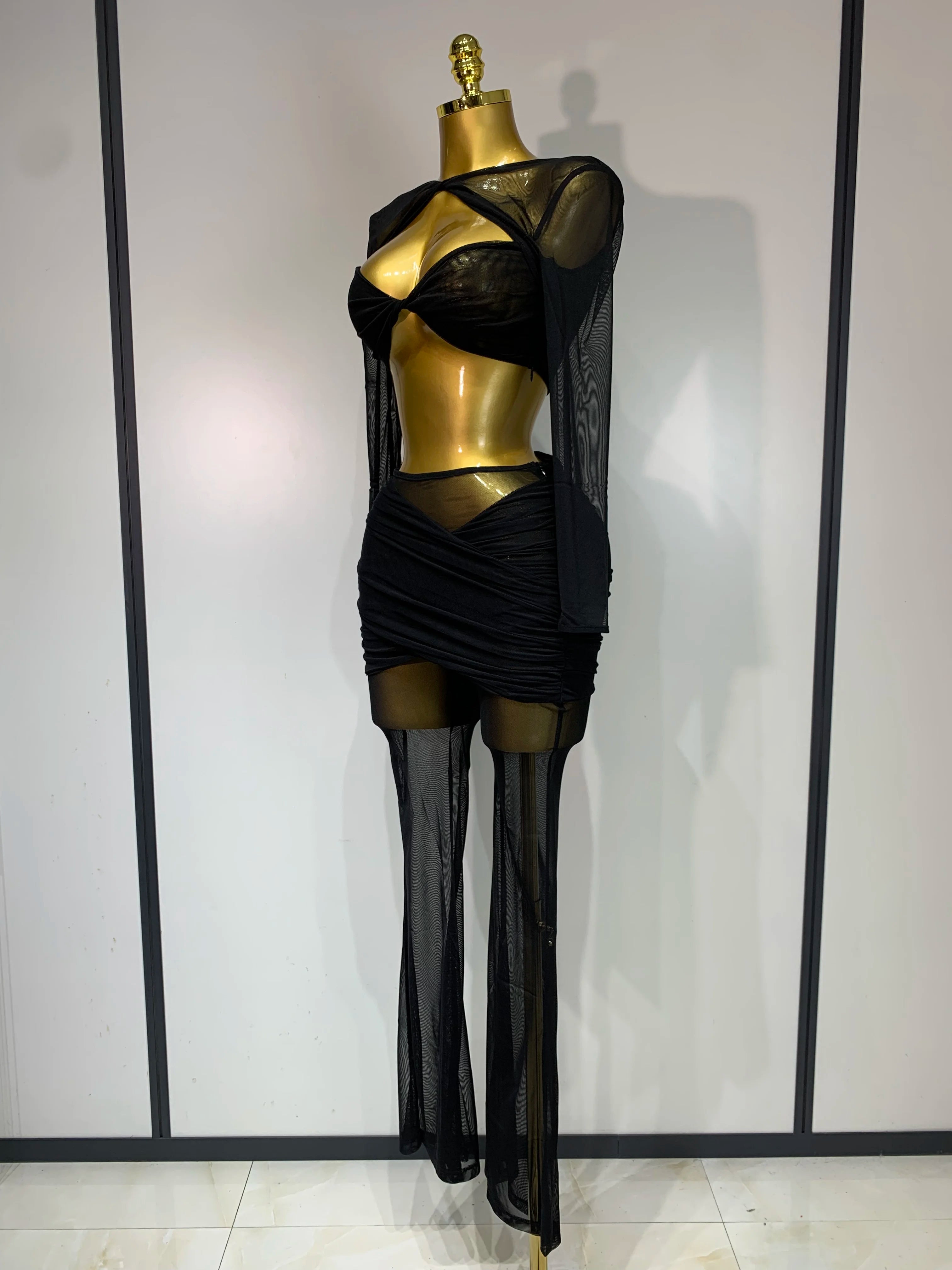 See Through Mesh Two Piece Set Club Birthday Evening Party Outfit