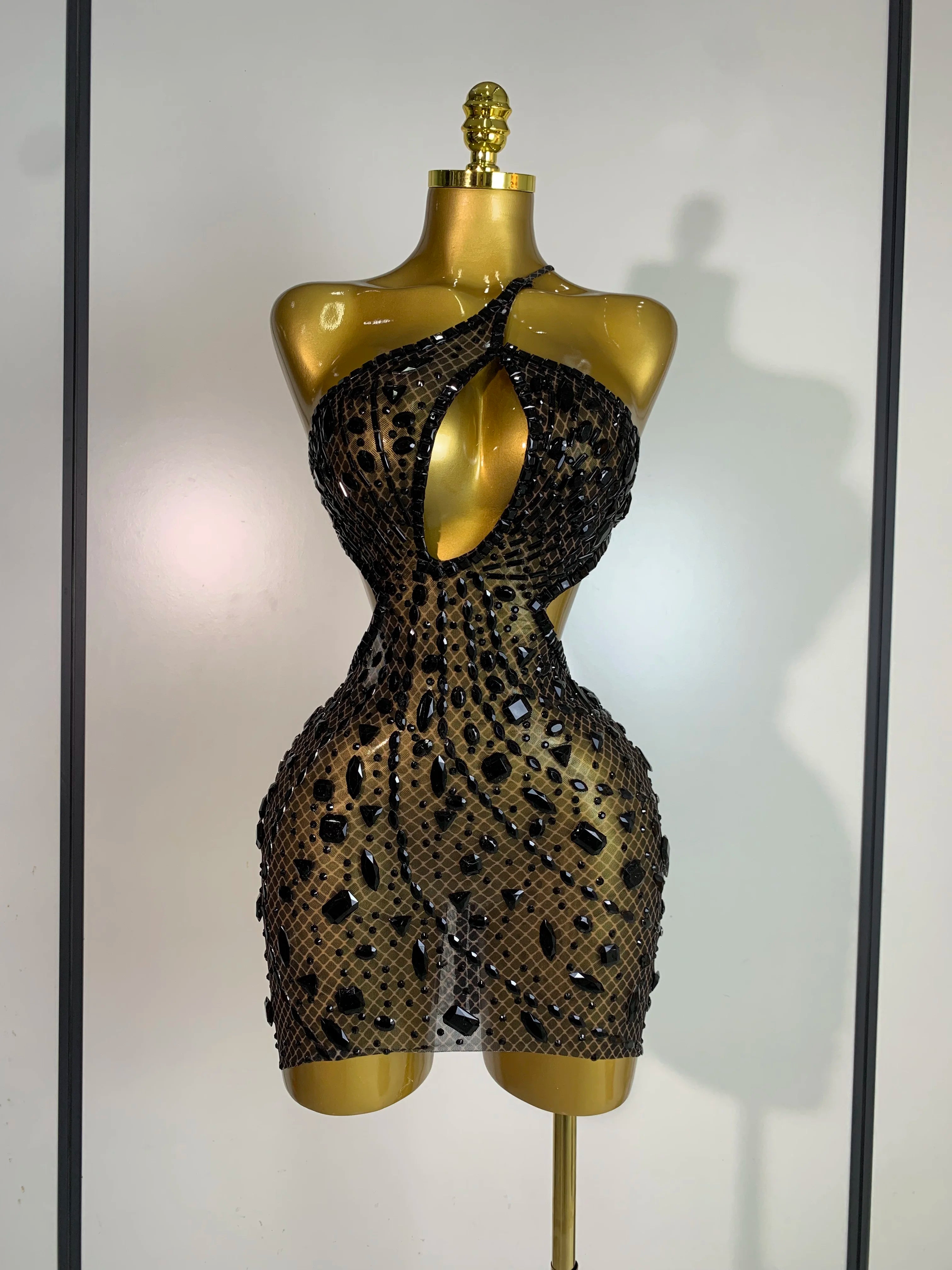 Sleeveless See Through Mesh Backless Evening Sparkling Dress