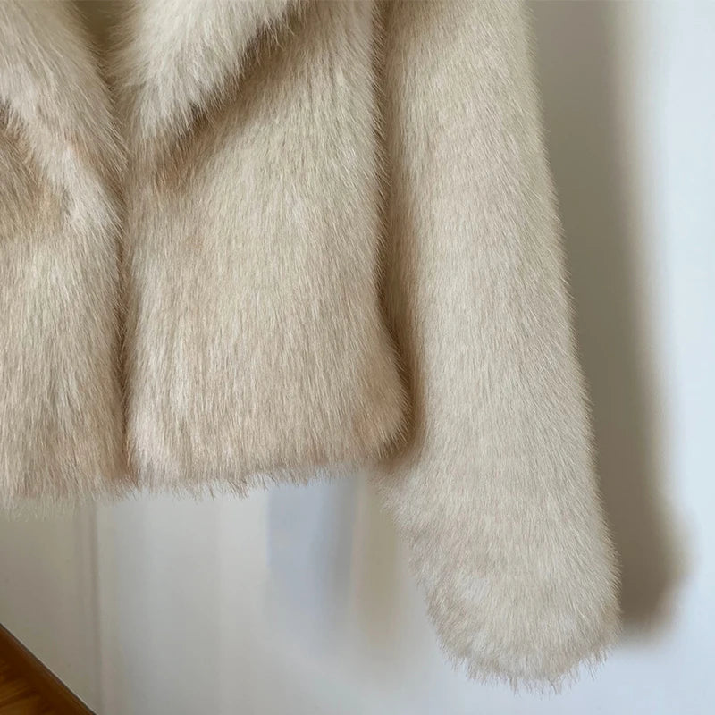 Cropped Fluffy Fur Jacket Coat Chic Thicken Faux Fox Fur Outerwear