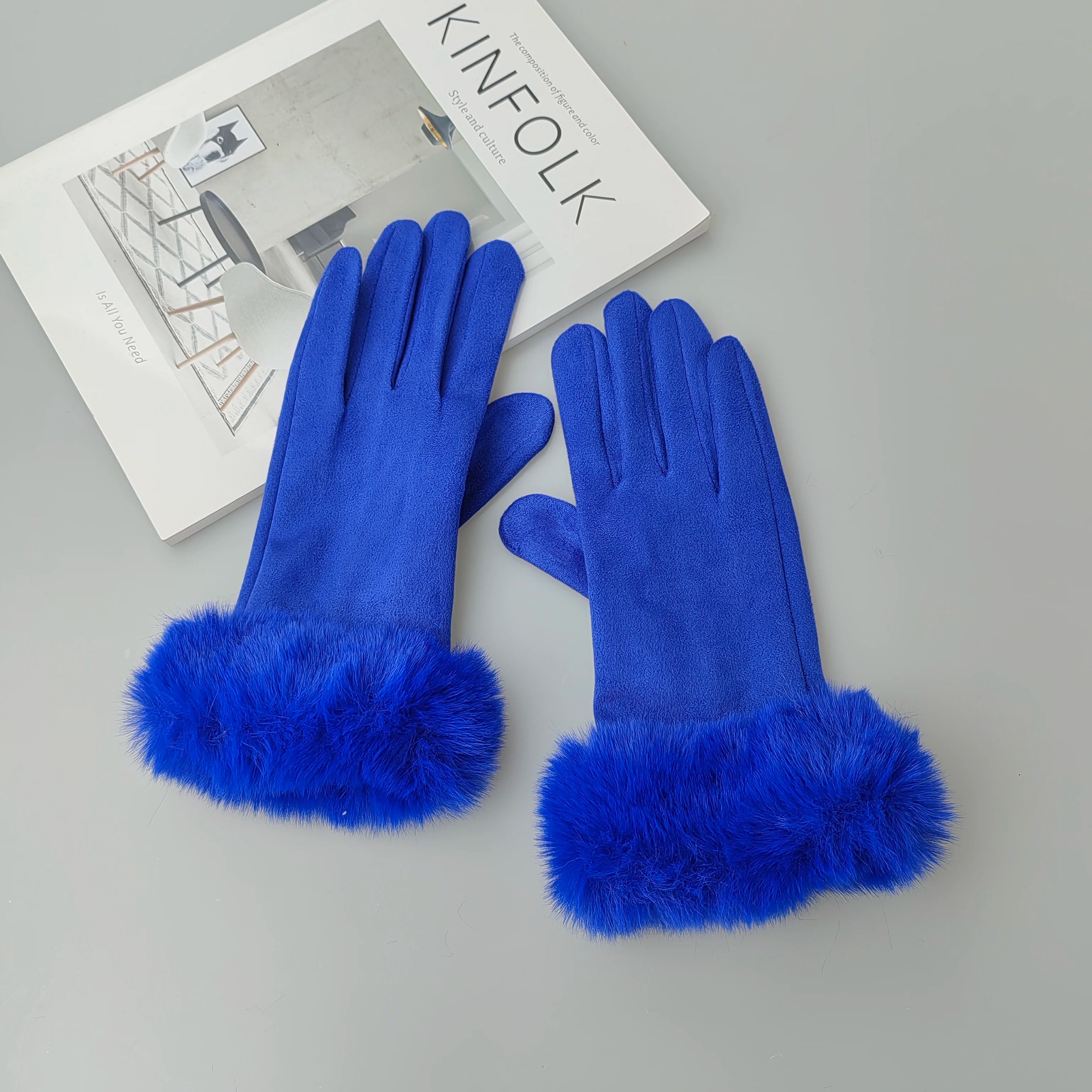 Faux Fur Suede Leather Touch Gloves