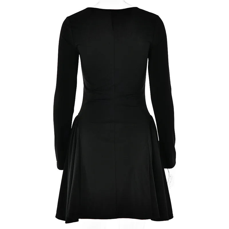 Long Sleeve A-line Pleated Dress