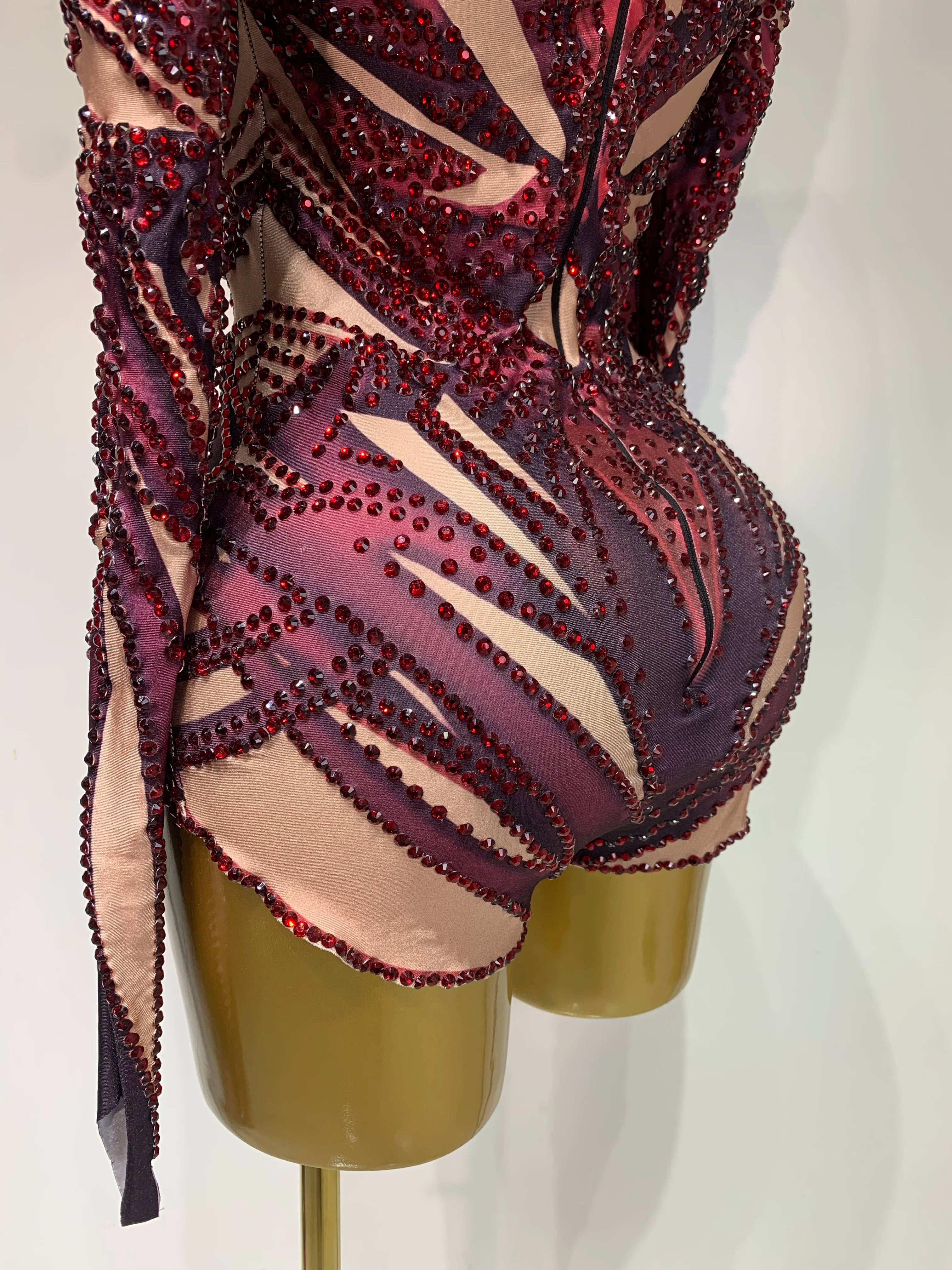 Sparkly Crystal Rhinestone Leotard Dancer Performance Nightclub Singer Stage Outfit