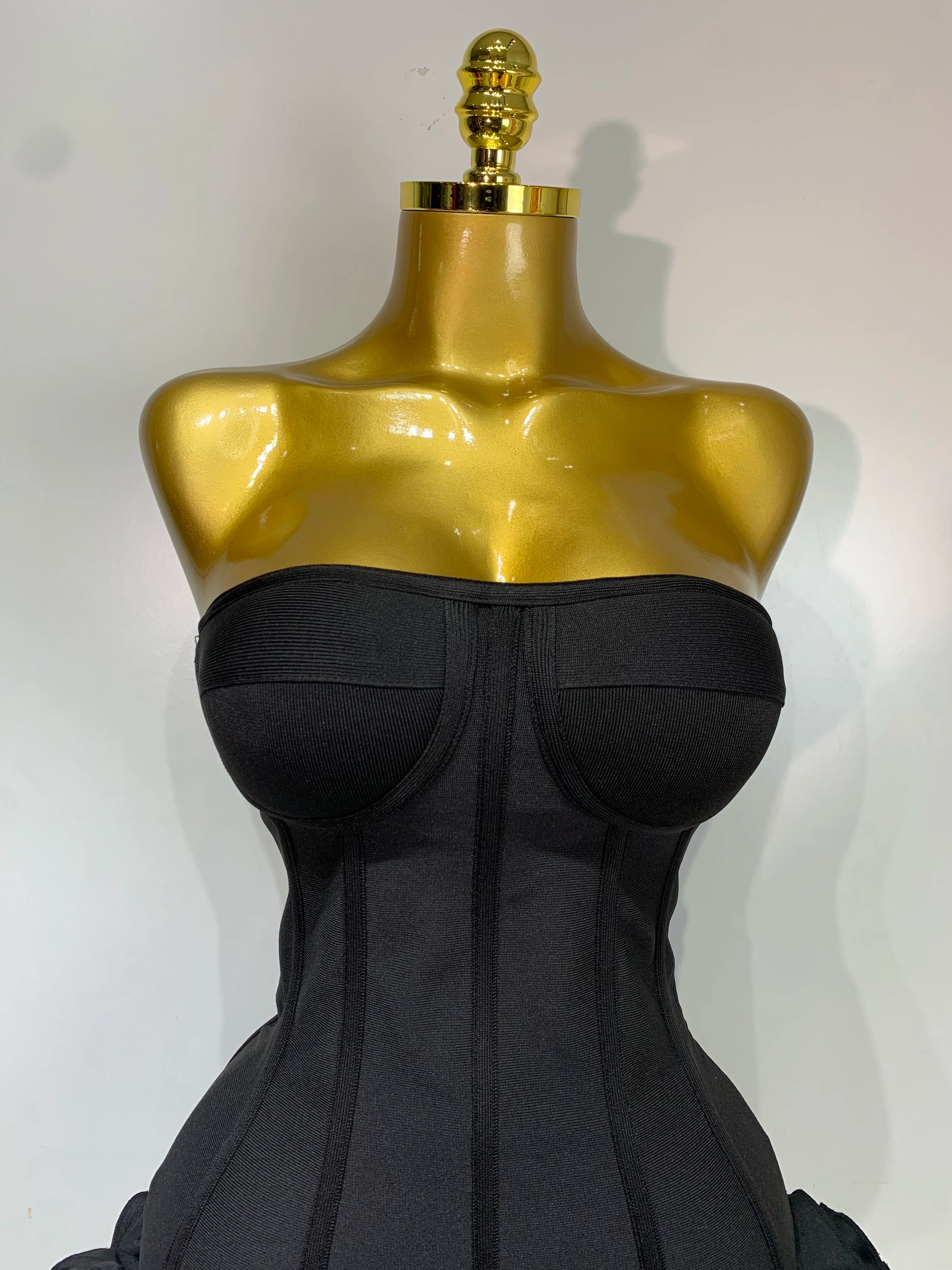 Strapless Backless Flower Embellished Mini Bodycon Bandage Dress