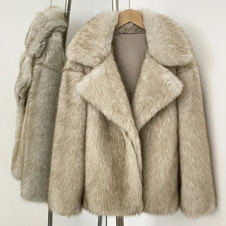 Faux Fur Long Sleeve Thick Warm Overcoat Fluffy Coat