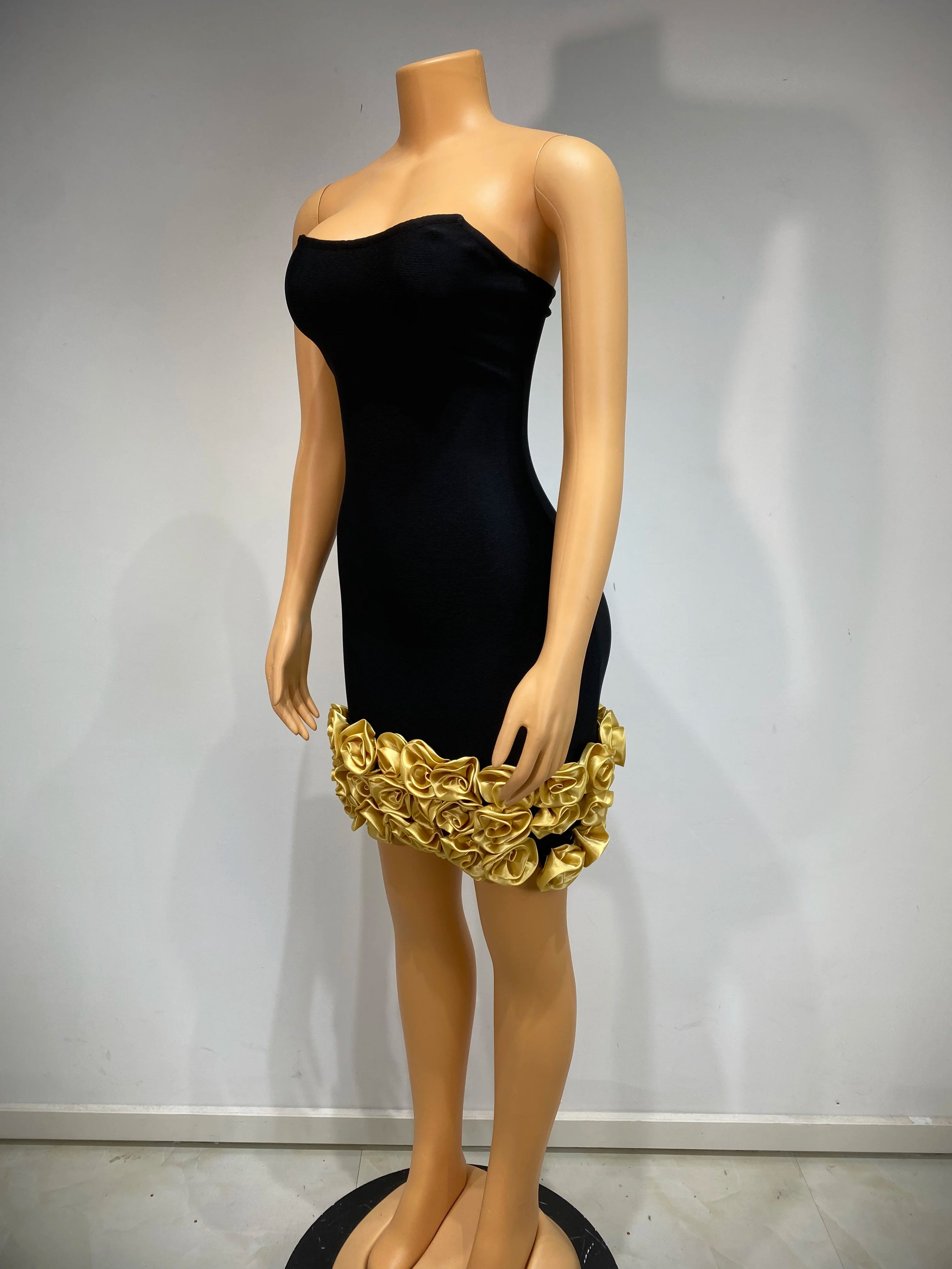 Sleeveless Flower Black Bandage Bodycon Elegant Dress