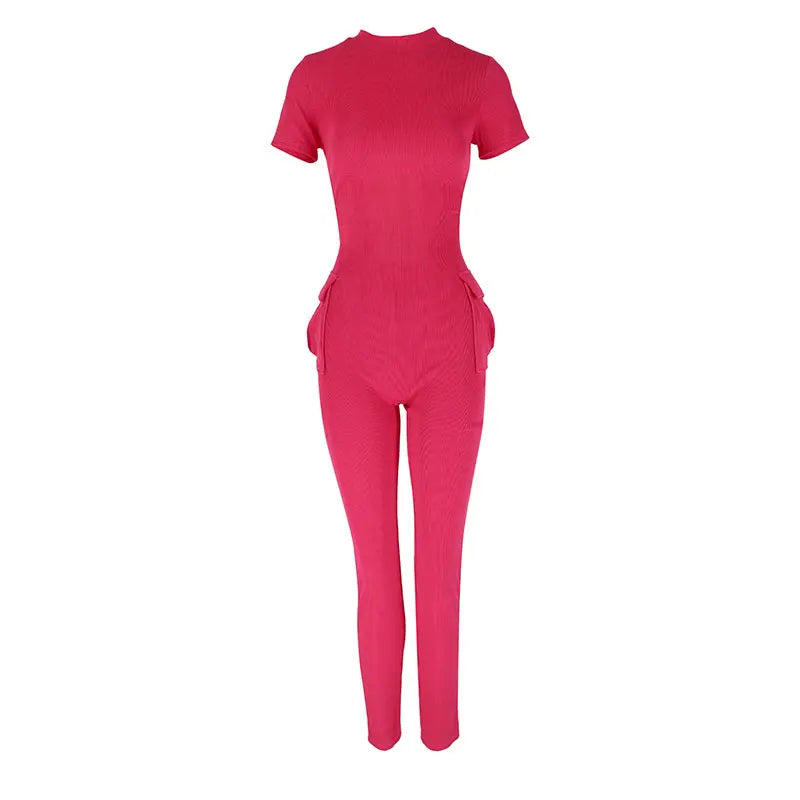 Pink Hollow Out Jumpsuit