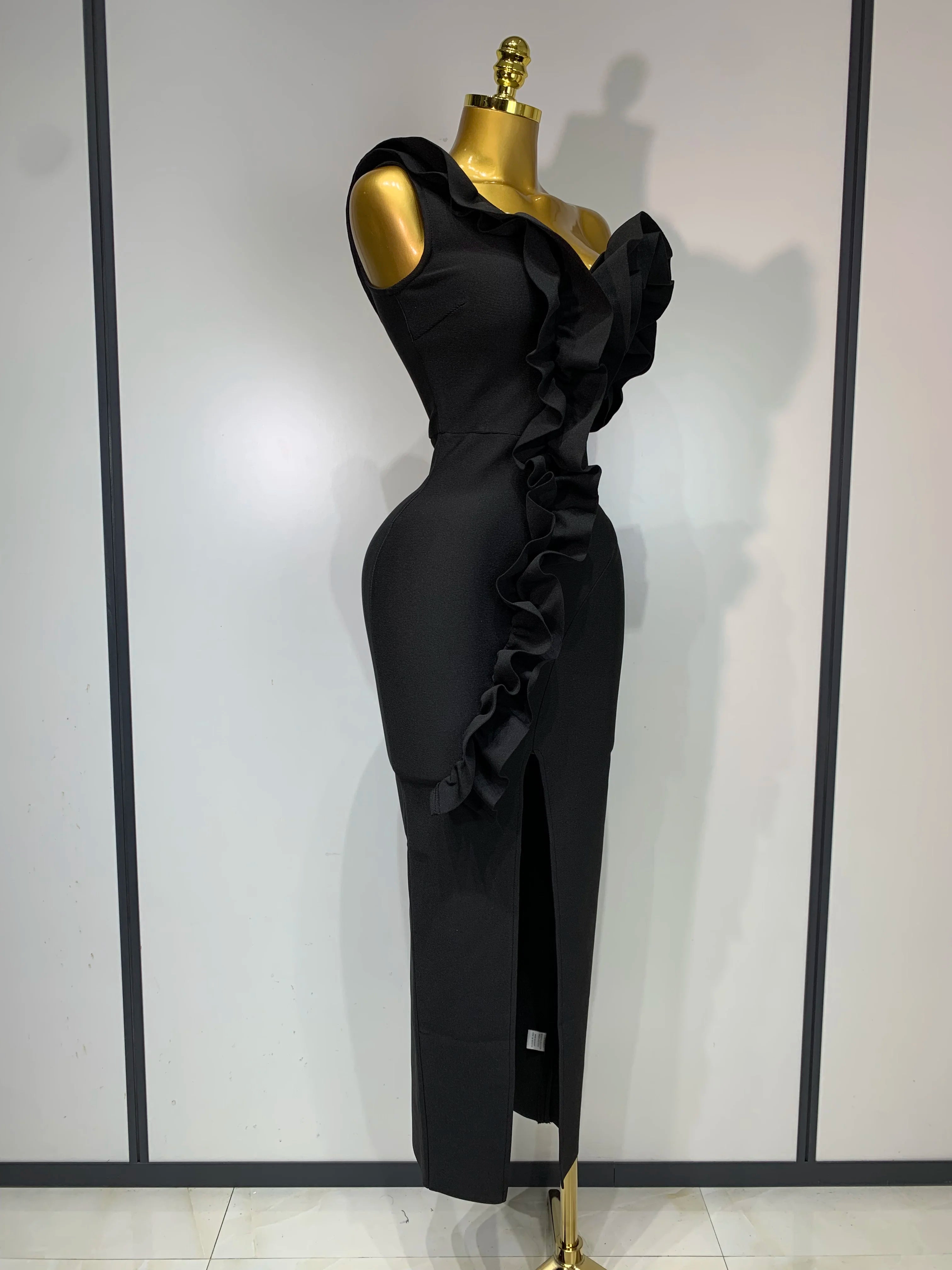 Off Shoulder Ruffles Midi Bodycon Bandage Dres