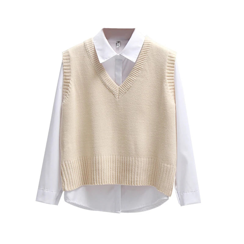 Knitted Sweater Casual V-Neck Pullover Vest