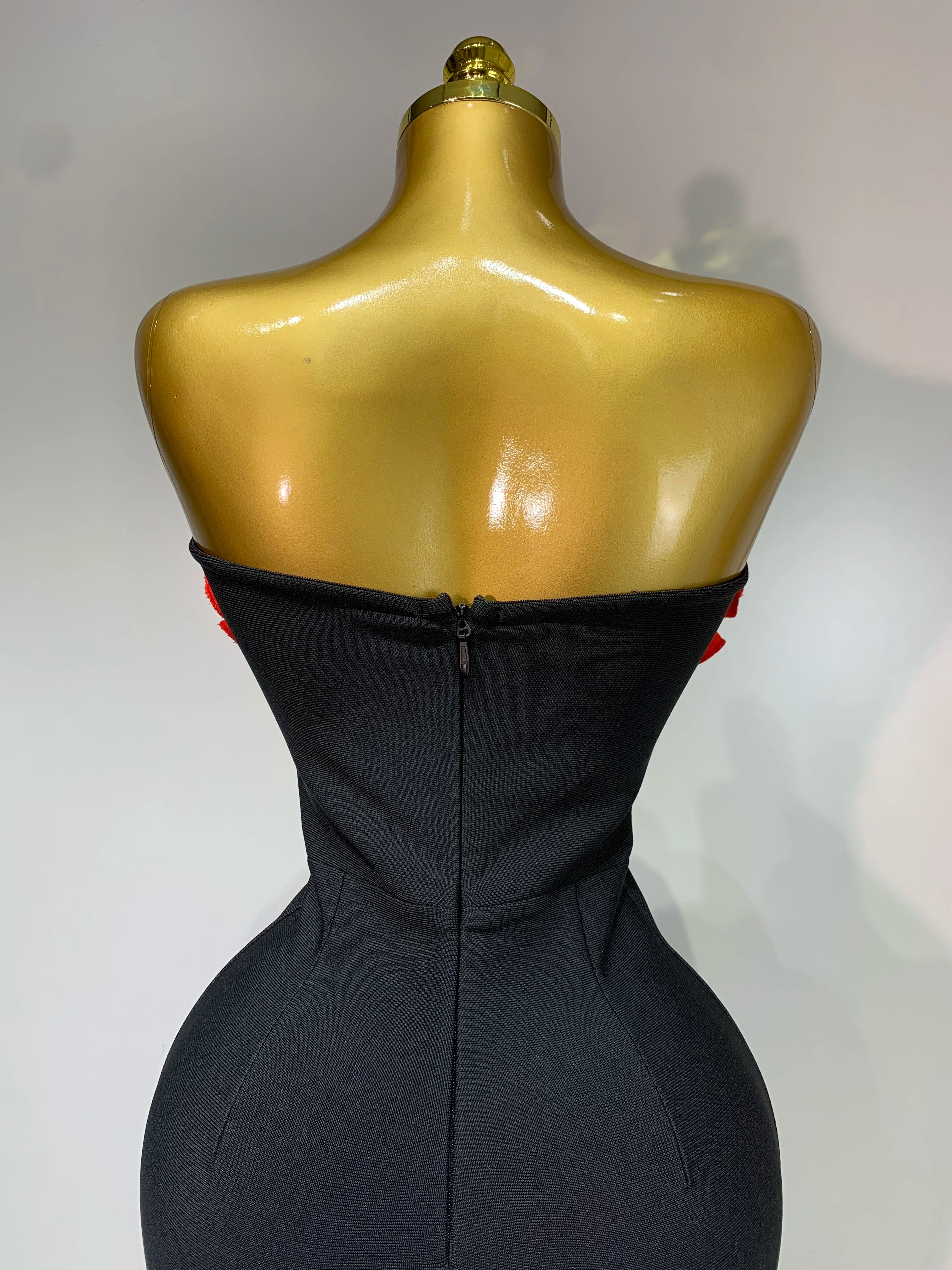 Strapless Flower Appliques Diamond Bodycon Bandage Mermaid Dress