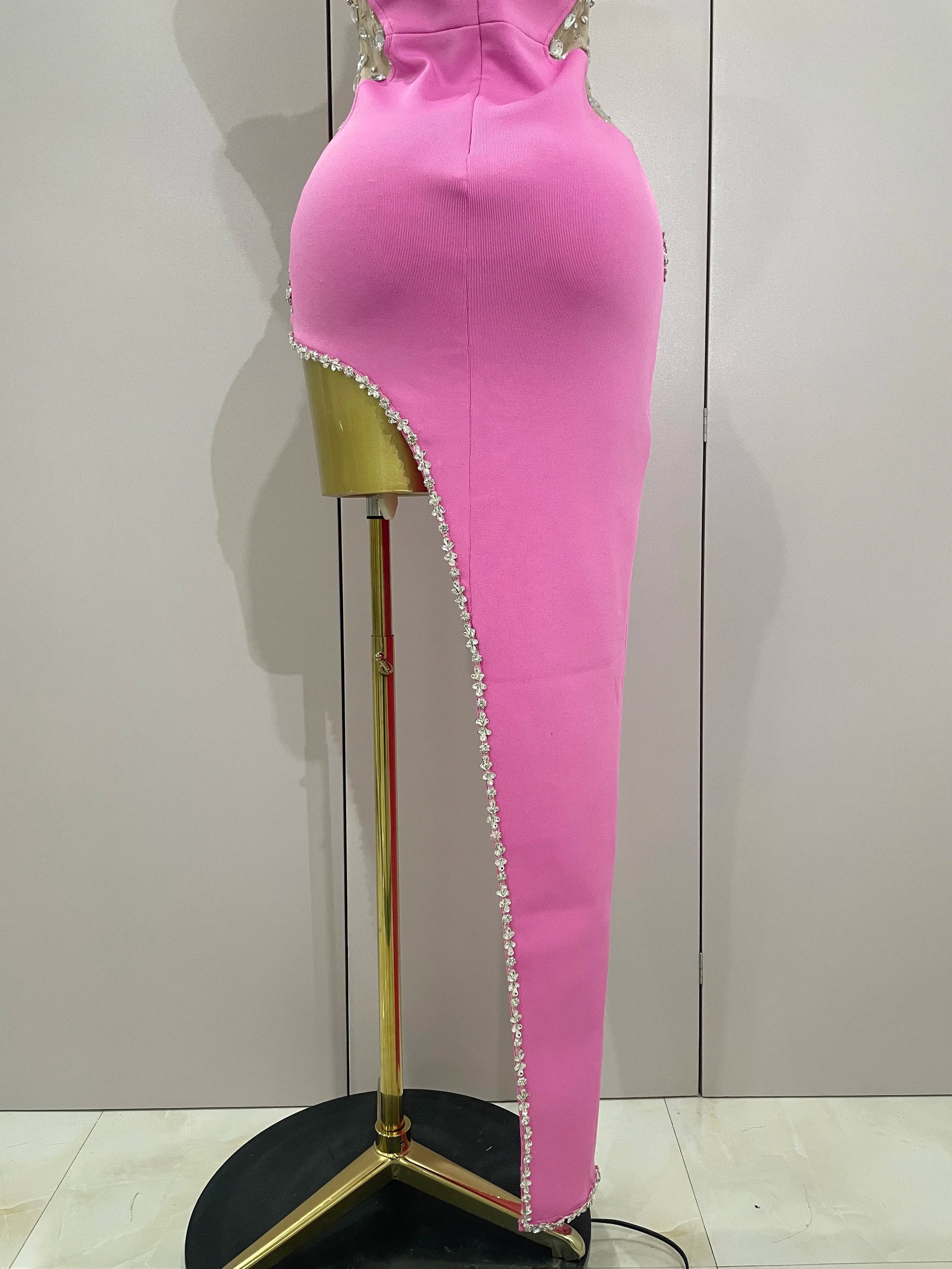 Strapless Shinning Rhinestones Bodycon Bandage Long Dress
