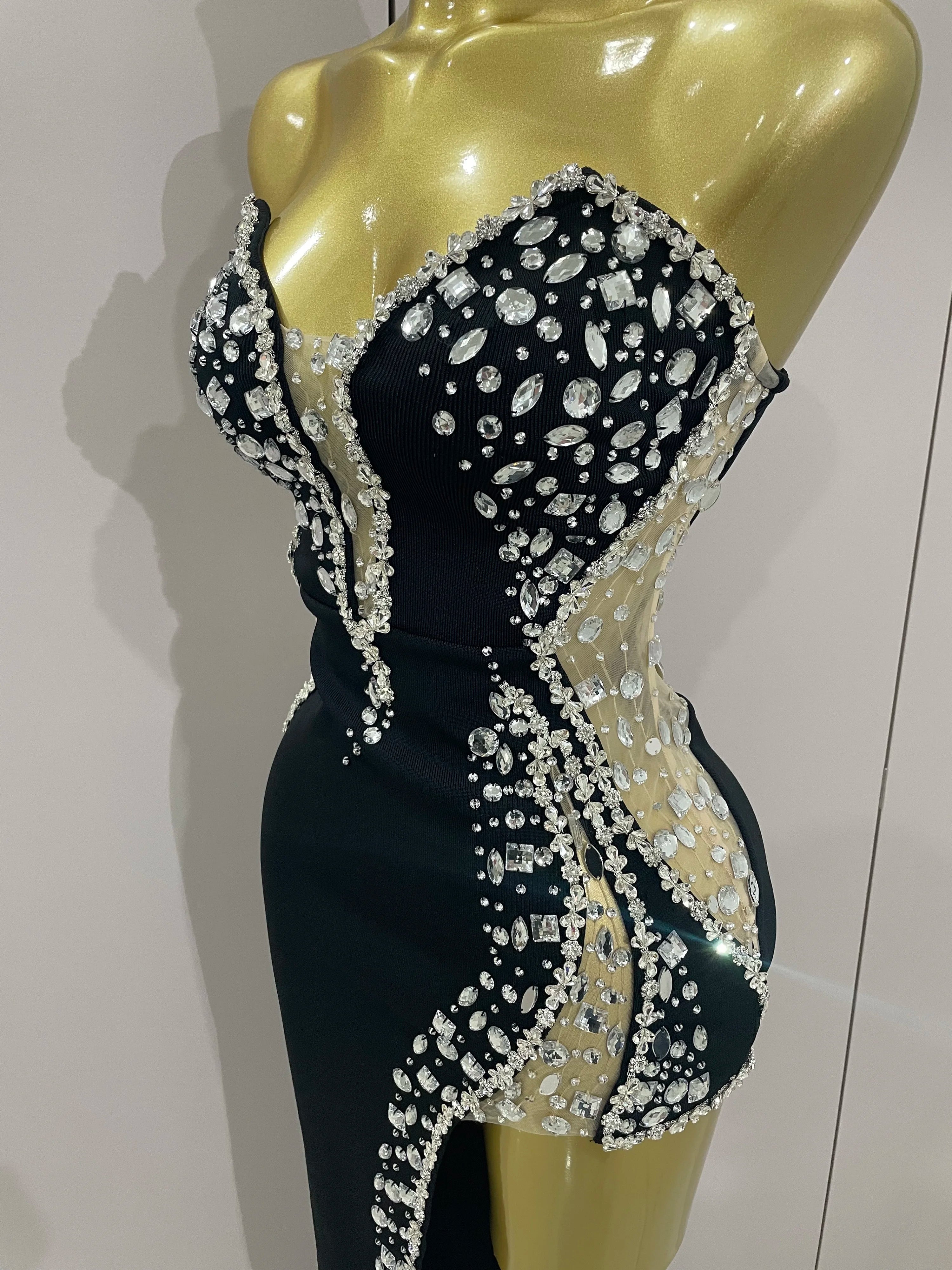 Strapless Shinning Rhinestones Bodycon Bandage Long Dress