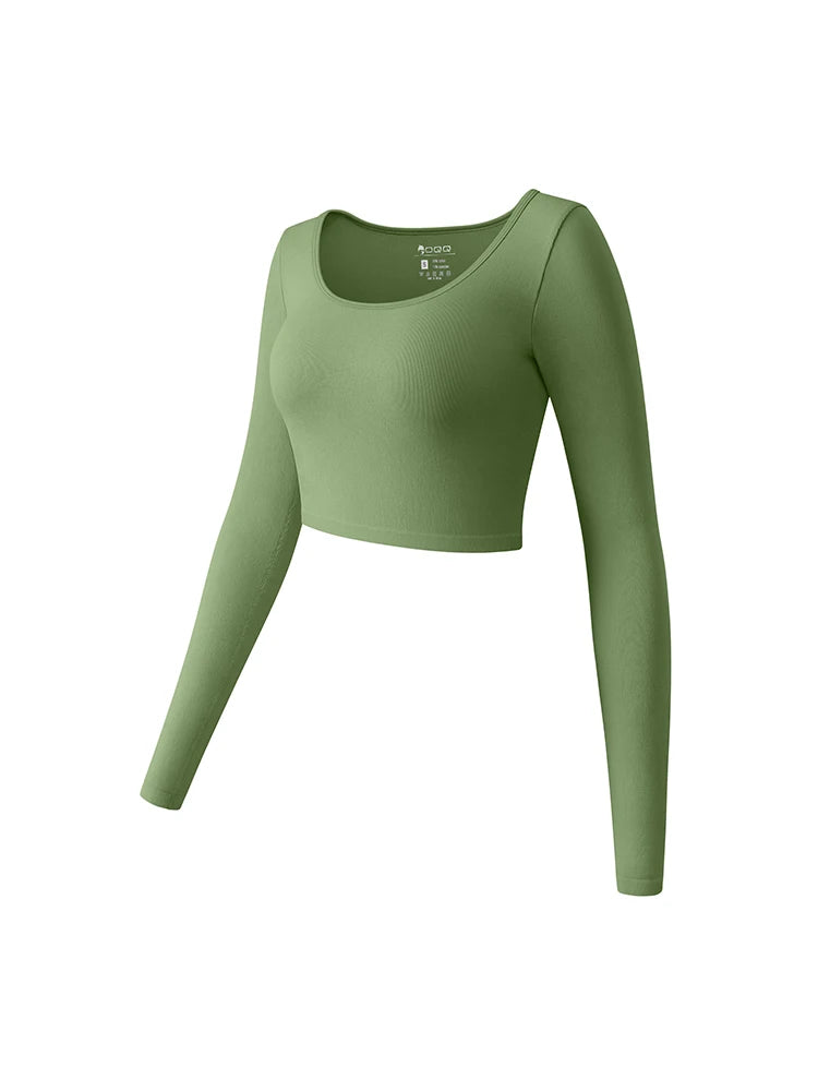 Long Sleeved Round Neck Seamless Tops T-shirt