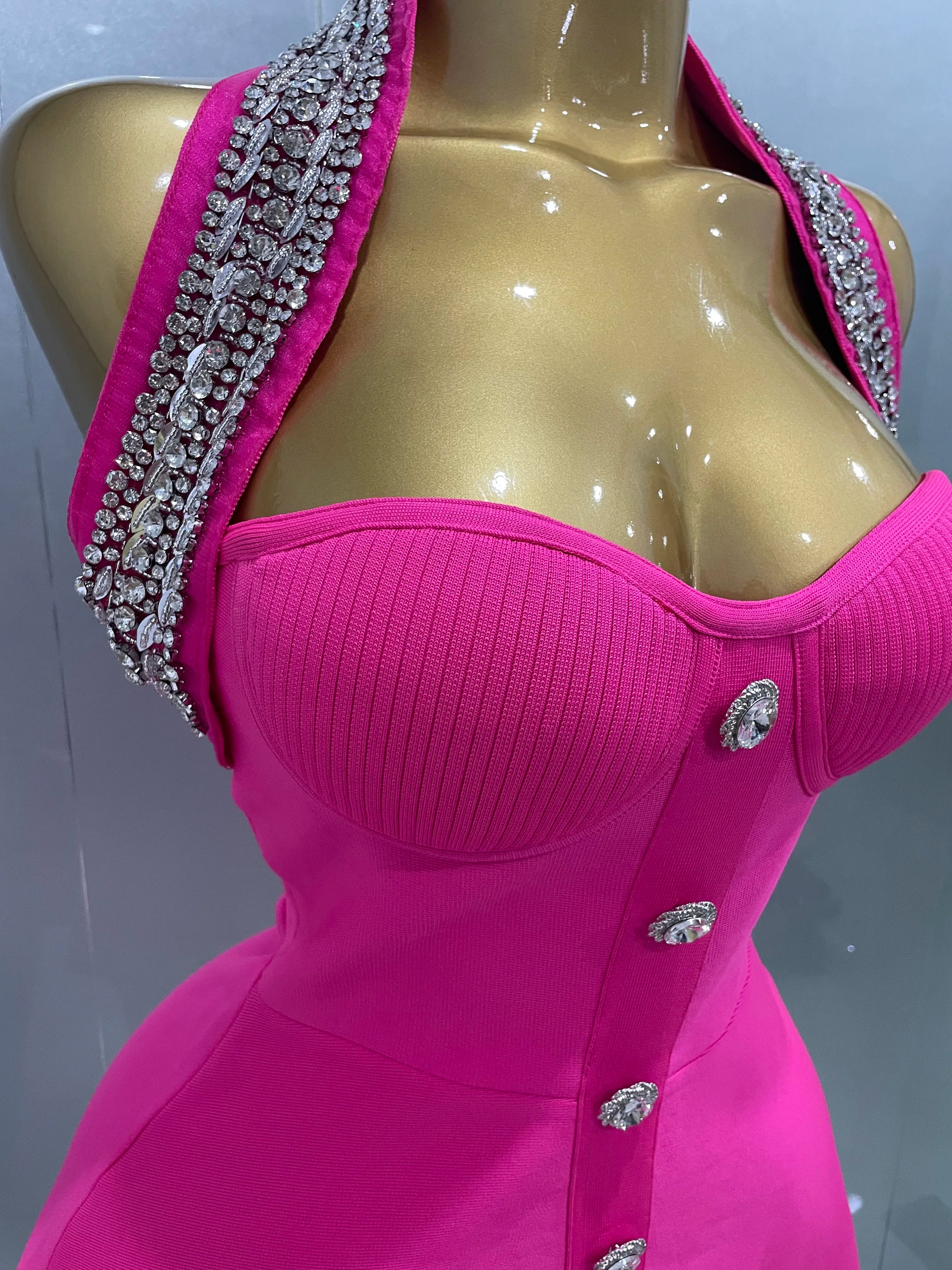 Off the Shoulder Shinning Crystal Bodycon Bandage Dress