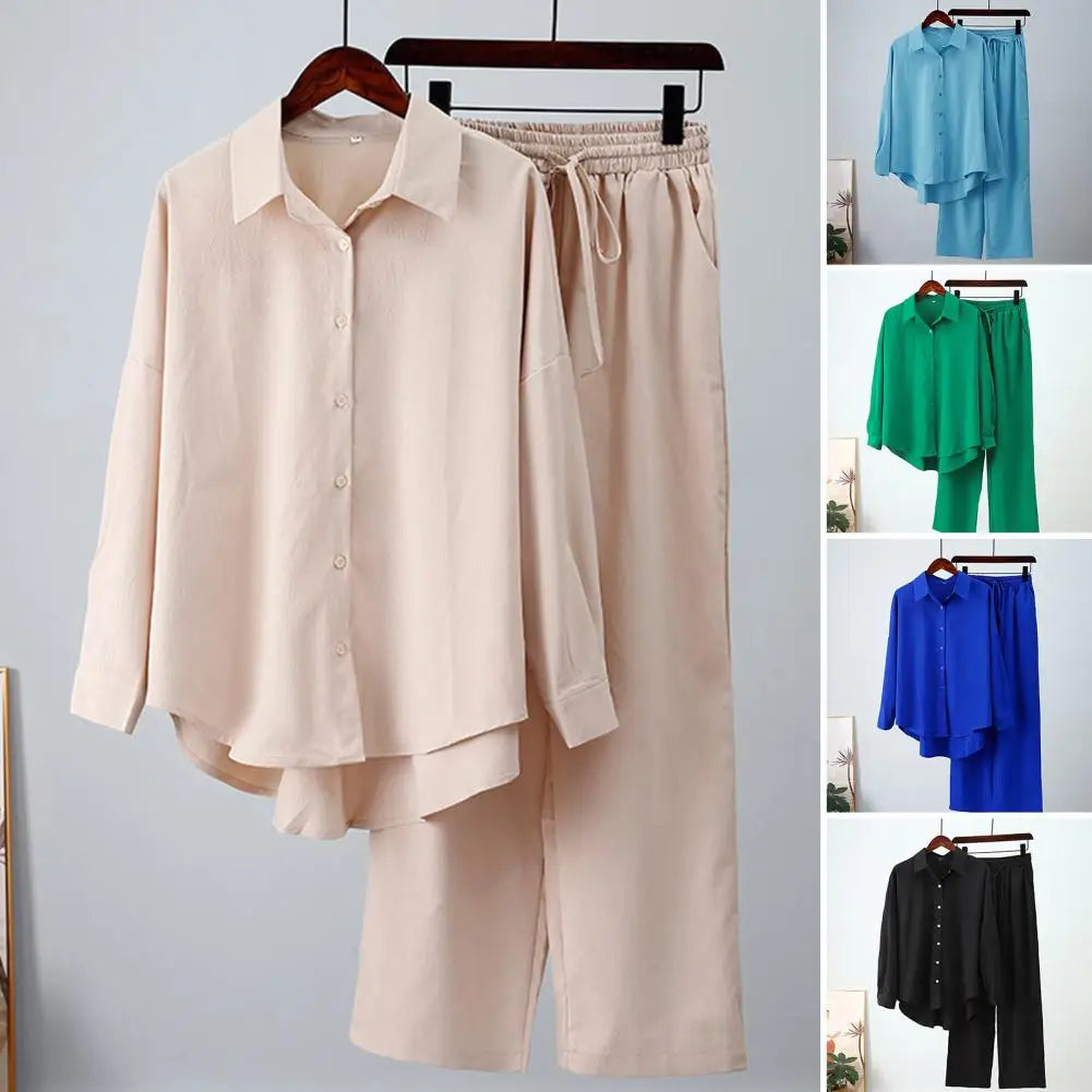 Oversized Lady Shirt Blouse Pants Suit High Waist Slacks Suit Cotton and Linen Shirt Pants Casual Suit