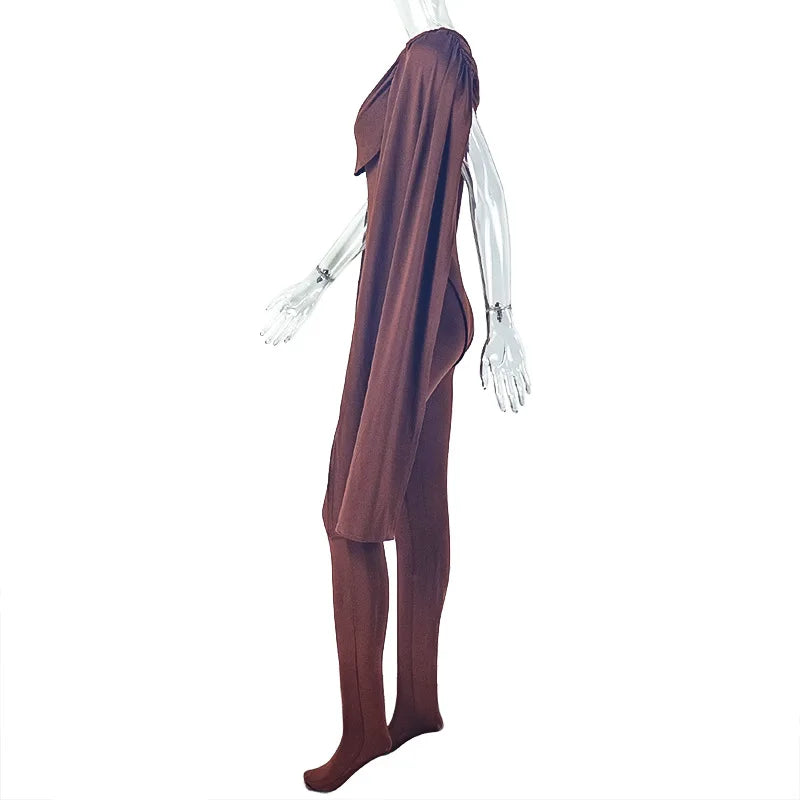 O-neck Ruched Shawl Sleeves Slim Patchwork Footed Jumpsuits