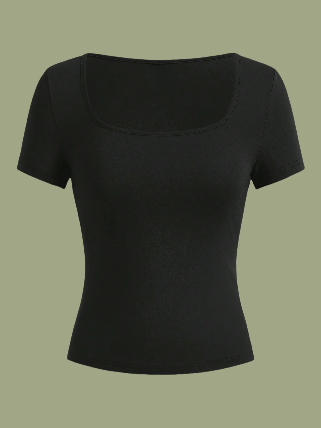 3-Piece Simple and Elegant Square Collar Short-Sleeved Slim Knitted High-Elastic Top T-Shirt