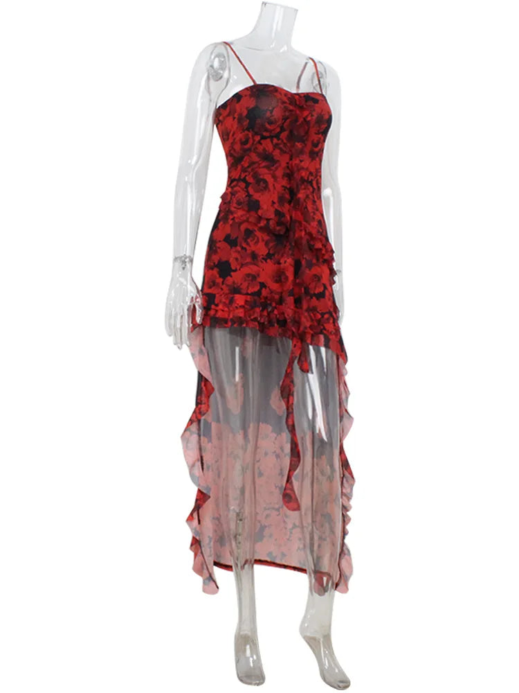 Asymmetrical Chiffon Floral Y2K Dress