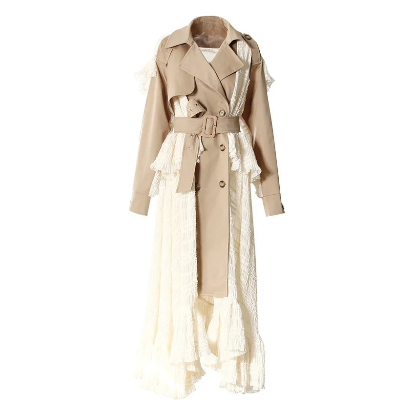 Turn Down Collar Double Breasted High Waist Windbreaker