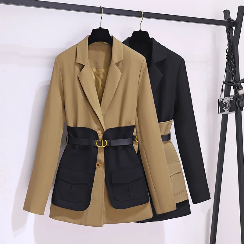 Blazer Office Lady Contrast Style Business Slim Suits Coats