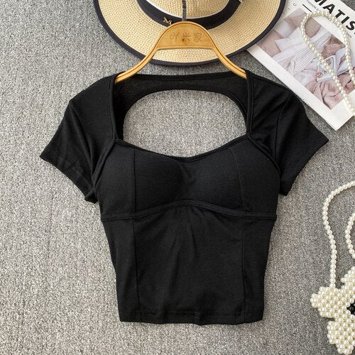 Chic T Shirt Hollow Out Casual Tops