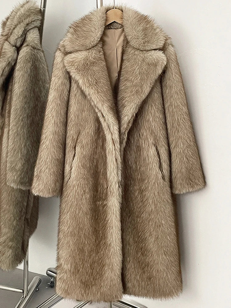 Faux Fur Long Sleeve Thick Warm Overcoat Fluffy Coat