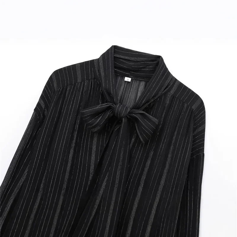 Elegant Metal Color Long Sleeve Round Neck Shirt