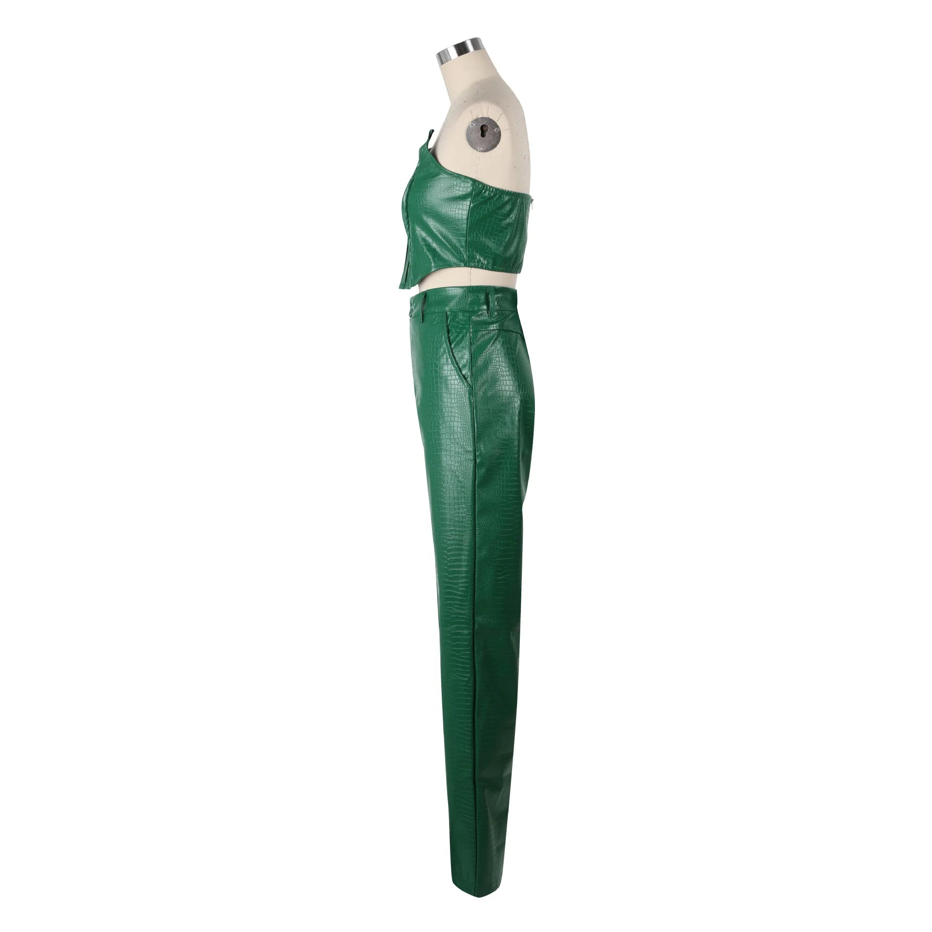 PU Leather Matching Cut-Out Cargo Sleeveless Jumpsuits 2 Piece Set