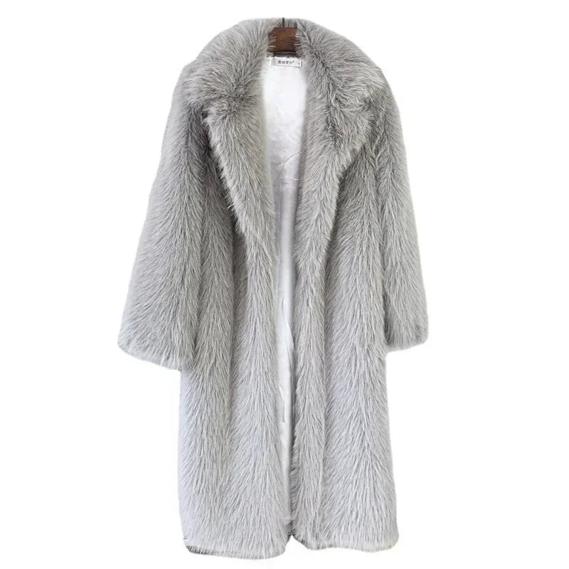Long Faux Fur Turn Down Thick Coat