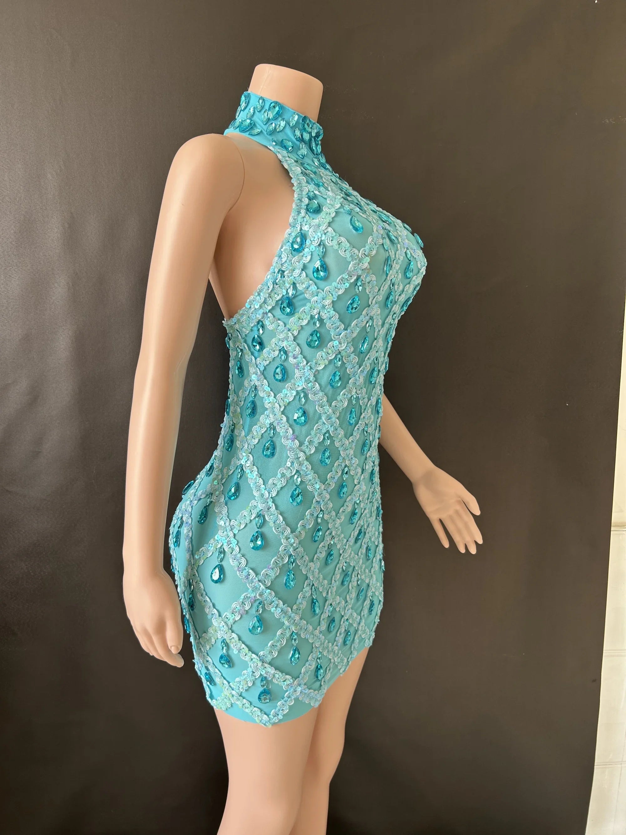 Prom Birthday Dress Transparent Rhinestone Sequins Dress