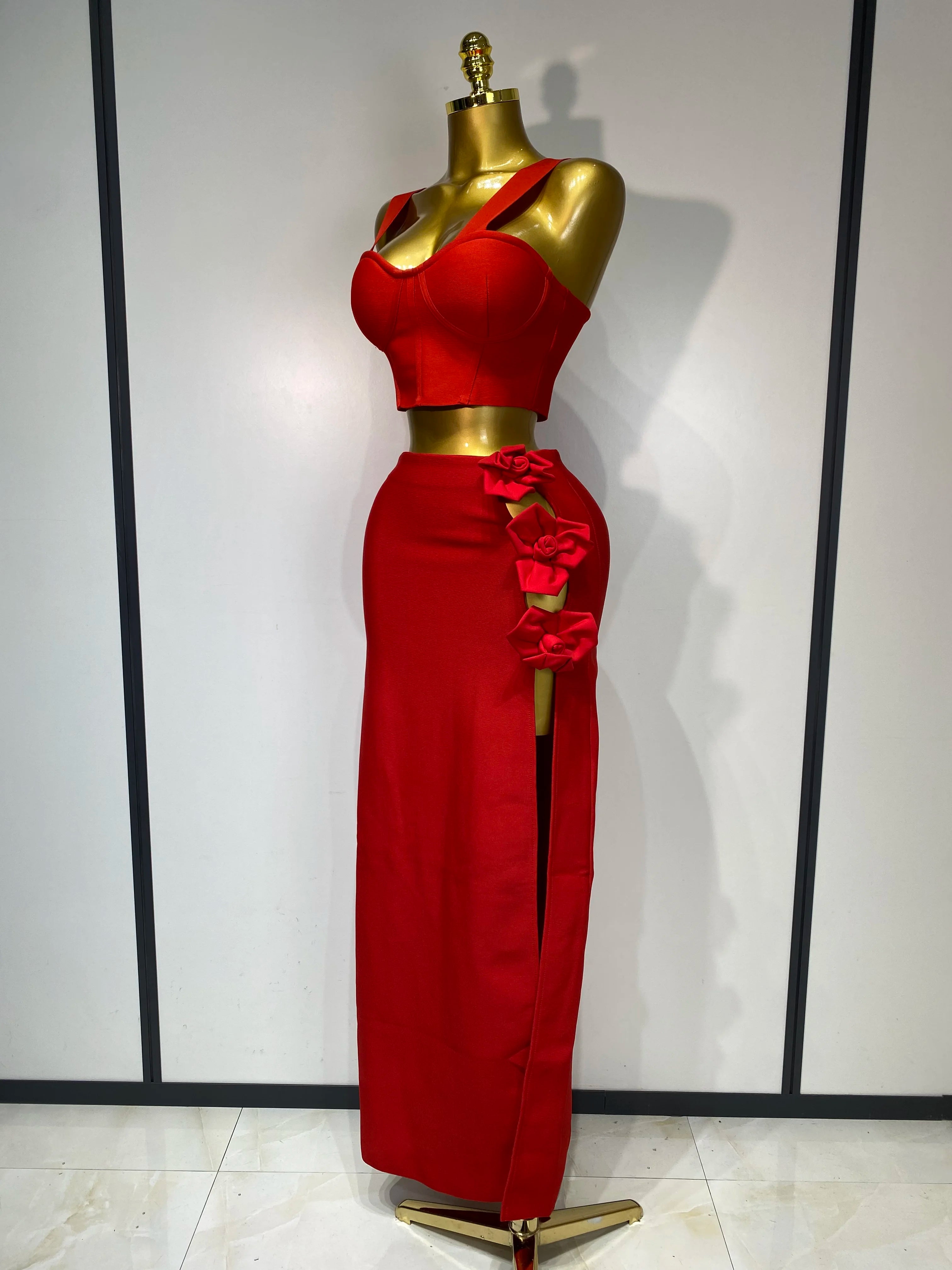 Elegant Tight Bodycon Bandage Long Two Piece Skirt And Top