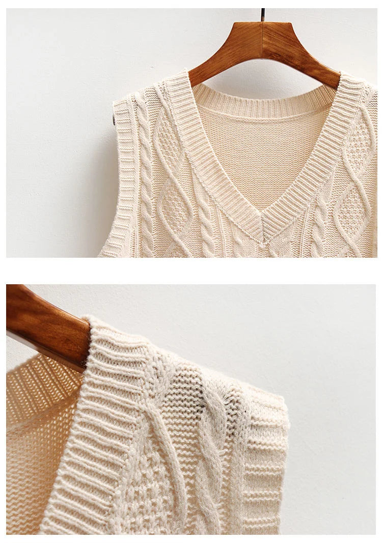 Sleeveless Knitted V Neck Pullovers Jumper Top