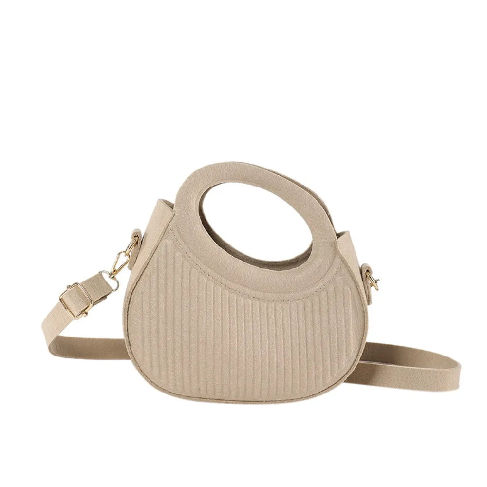 Half Moon Pleated PU Leather Felt Crossbody Handbag