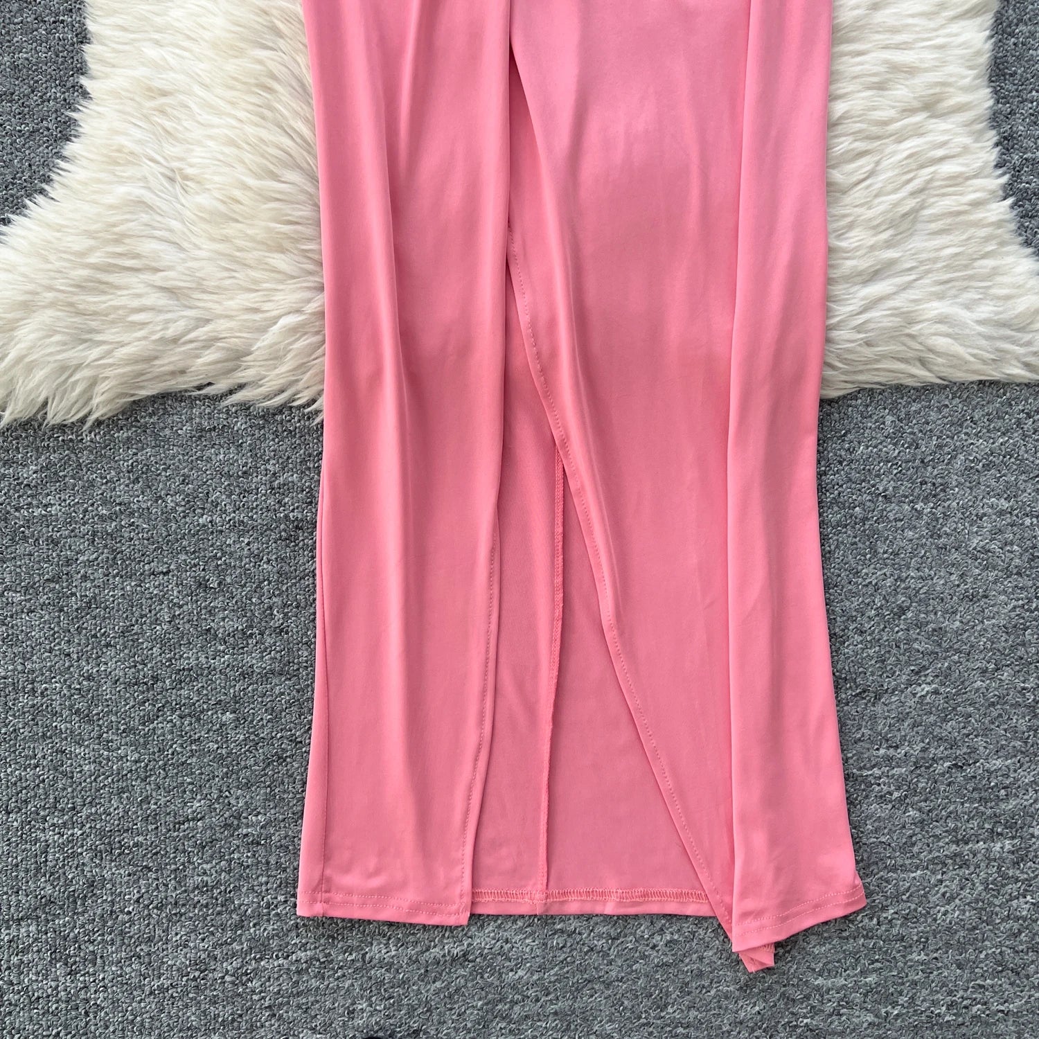 Criss-Cross Strapless Mini Tops+High Waist Split Bodycon Skirt Two Piece Set