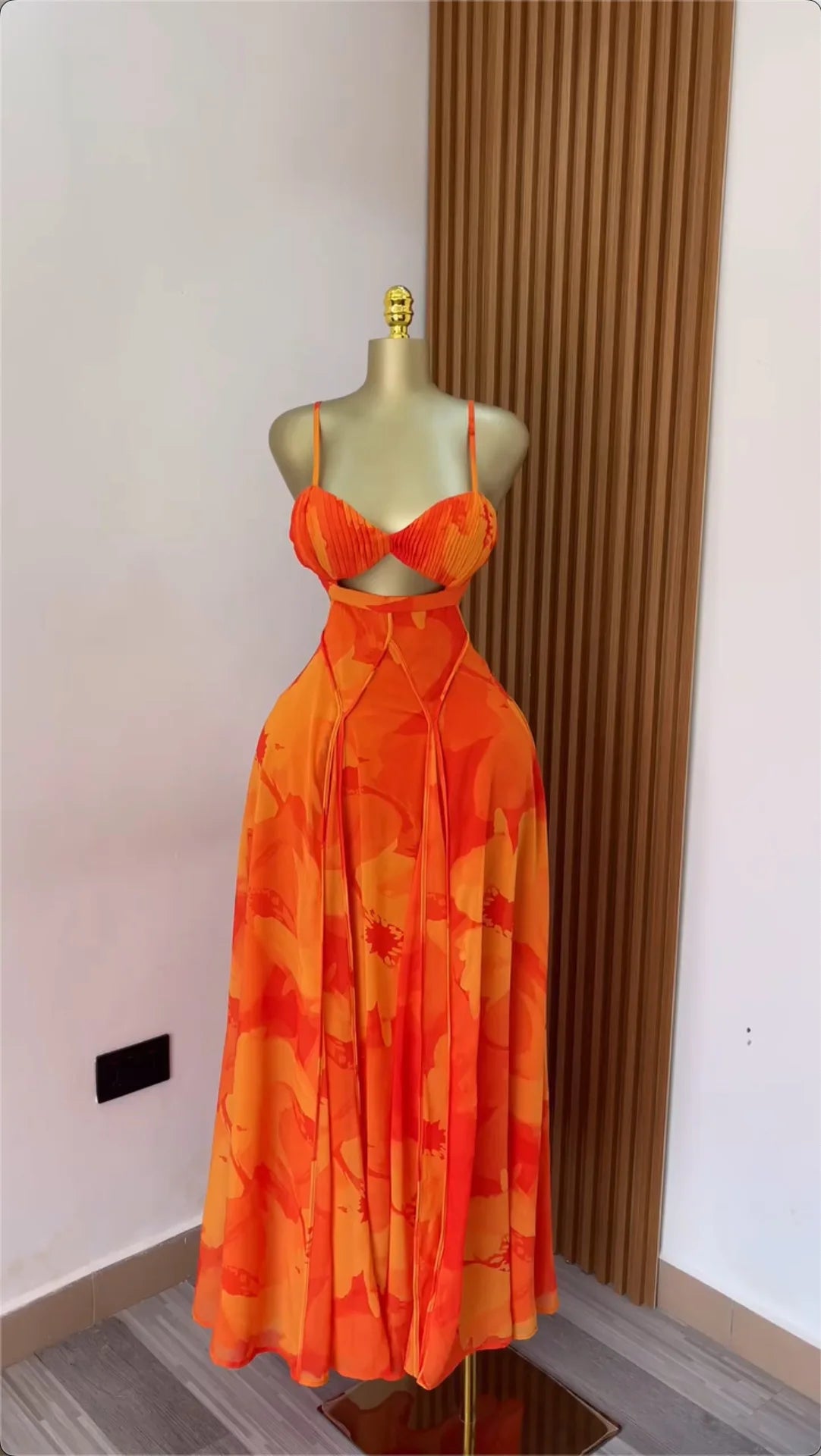 Floral Printed Strap Backless Swing Maxi Long Dress