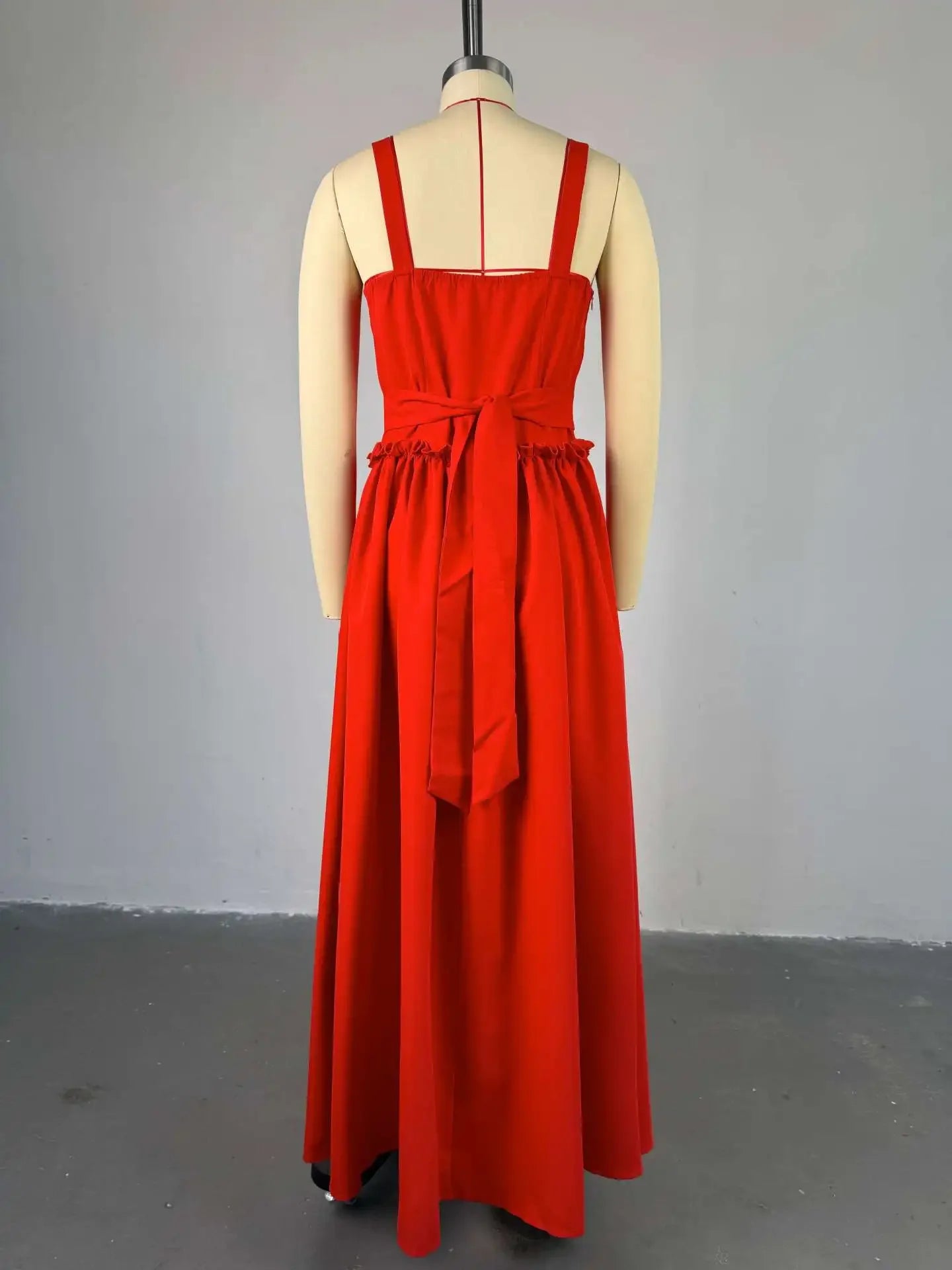 A Line V Neck Sleeveless Lace Up High Waist Slim Fit Dress