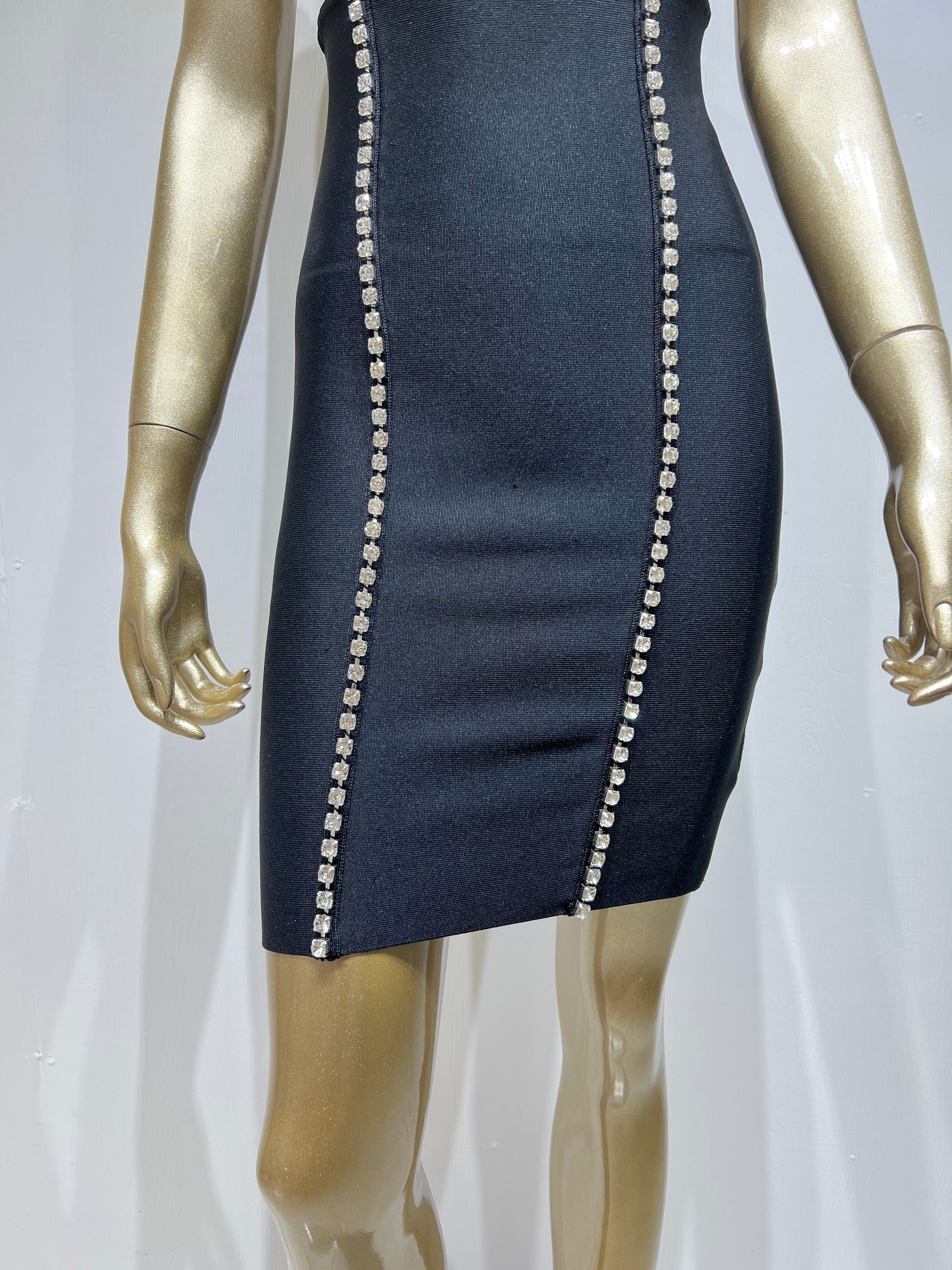 Cut Out Diamonds Crystal Black Mini Bodycon Bandage Dress