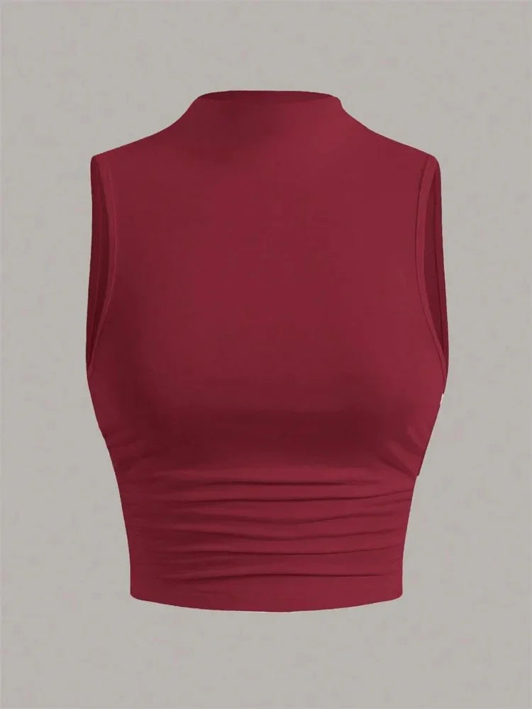 Casual Mock Neck Sleeveless Tank Top