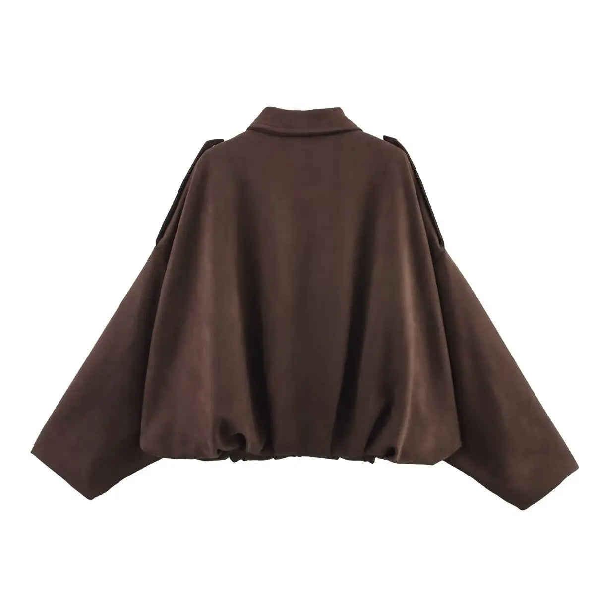 Lapel Suede Long Sleeve Zipper Loose Short Women Coat