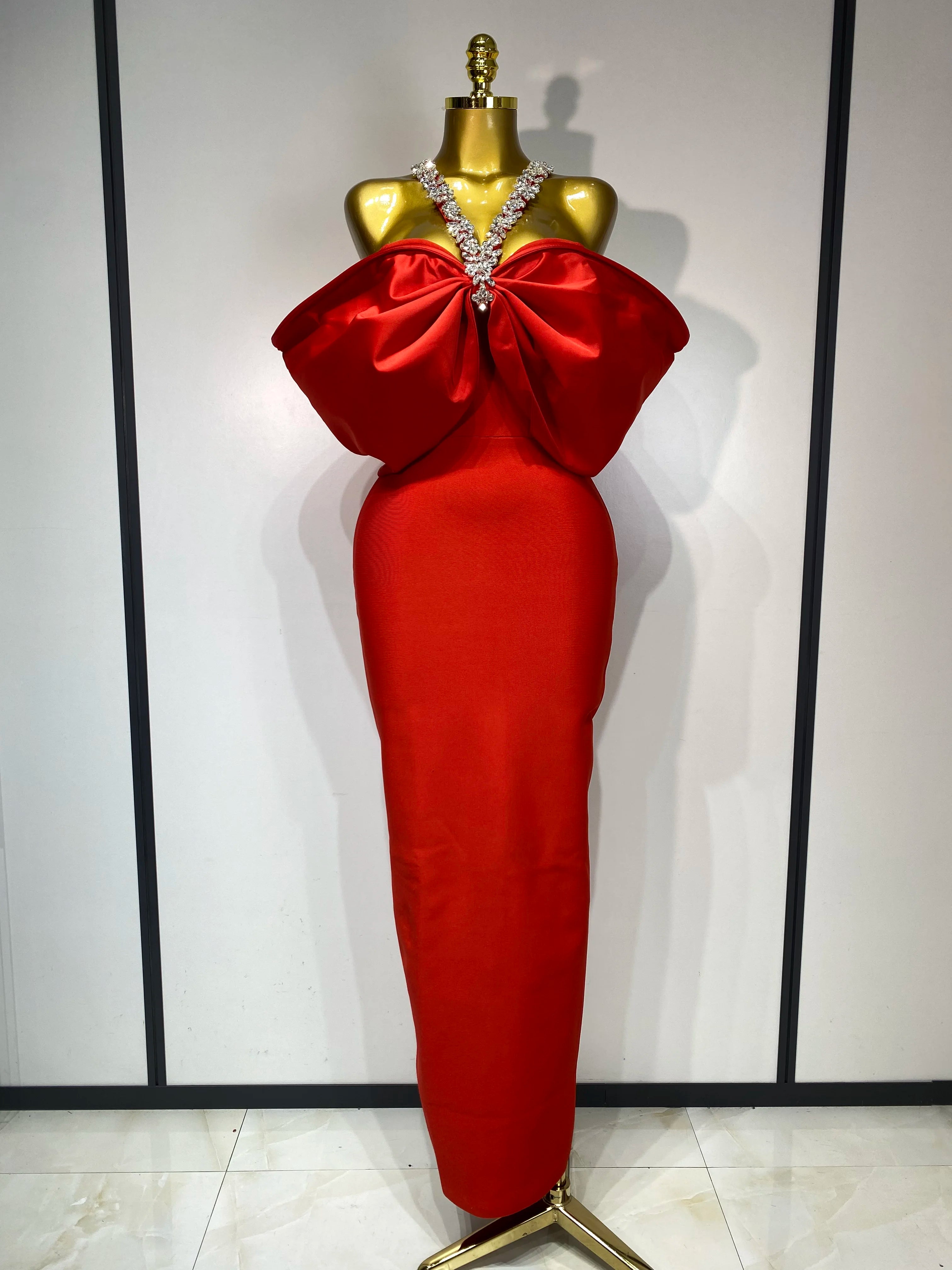 Luxury Halter Off the Shoulder Crystal Bodycon Long Bandage Dress