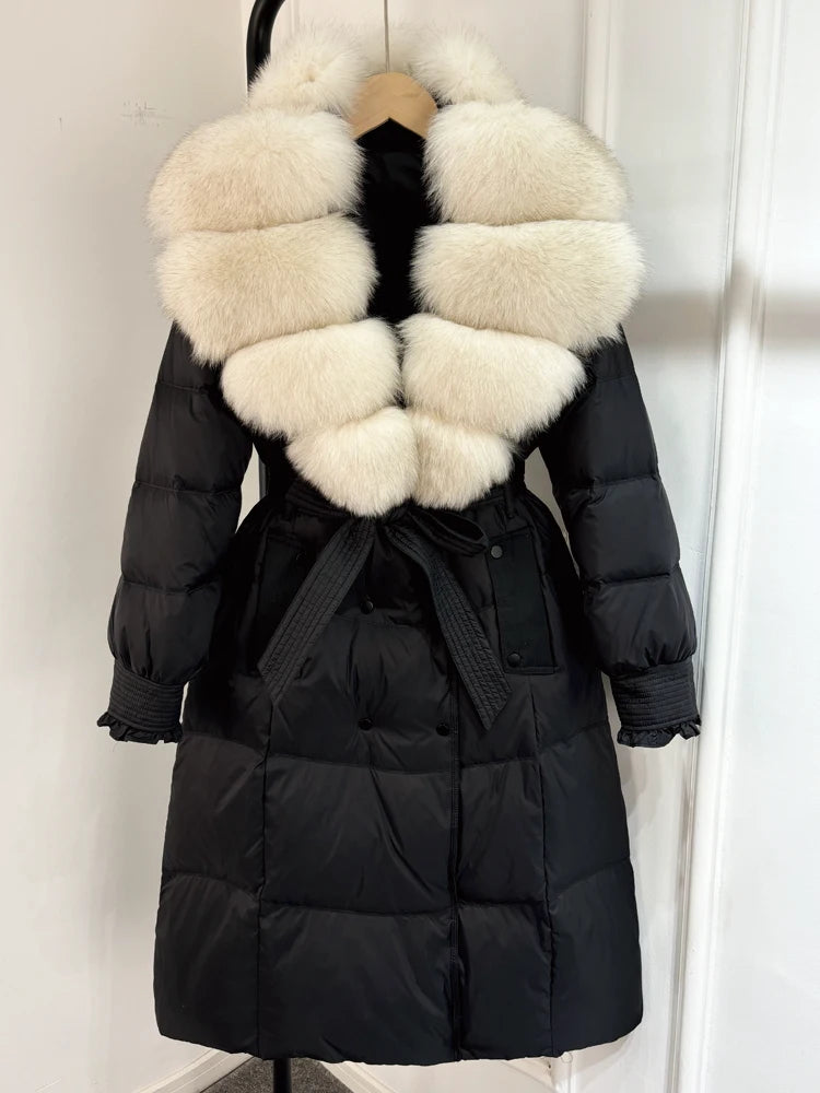 Real Natural Fox Fur Collar Duck Down Coat