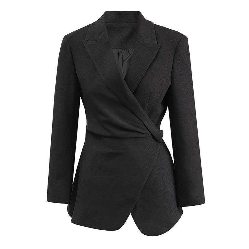 2 Pcs Set Notched Collar Folds irregular Blazer Split Irregular Hem Skirt Suit