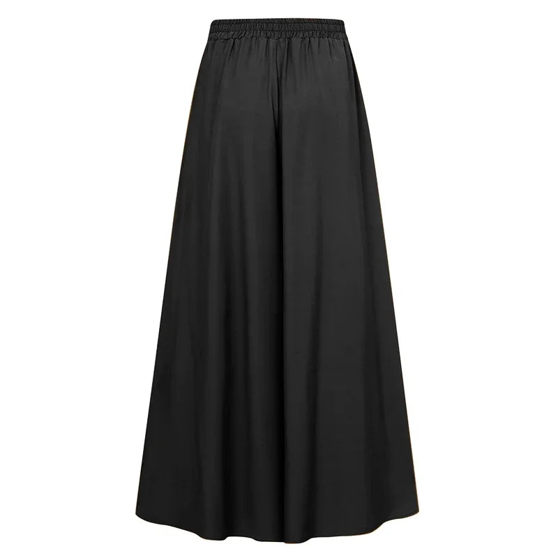 Silk Fold Retro Minimalist Mid Rise Elastic Drape Straight Leg Trousers