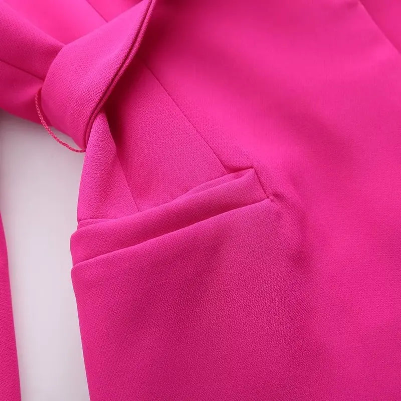 Long Sleeve Belt Bow Blazers Suit Coat Chic Female High Waist Trousers Two Piece Sets