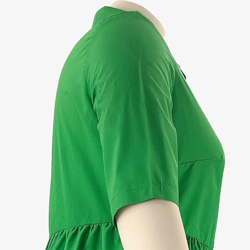 Ruffles Hem Big Swing Smock Shirt Dress