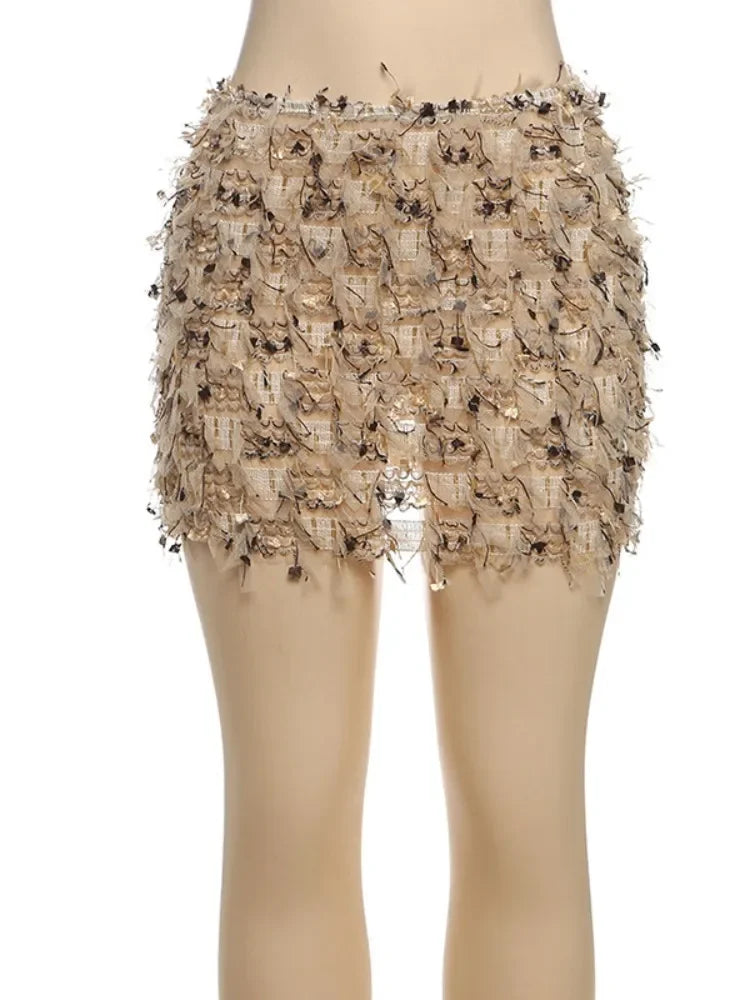 Colorful Striped Tassel Mini Skirts