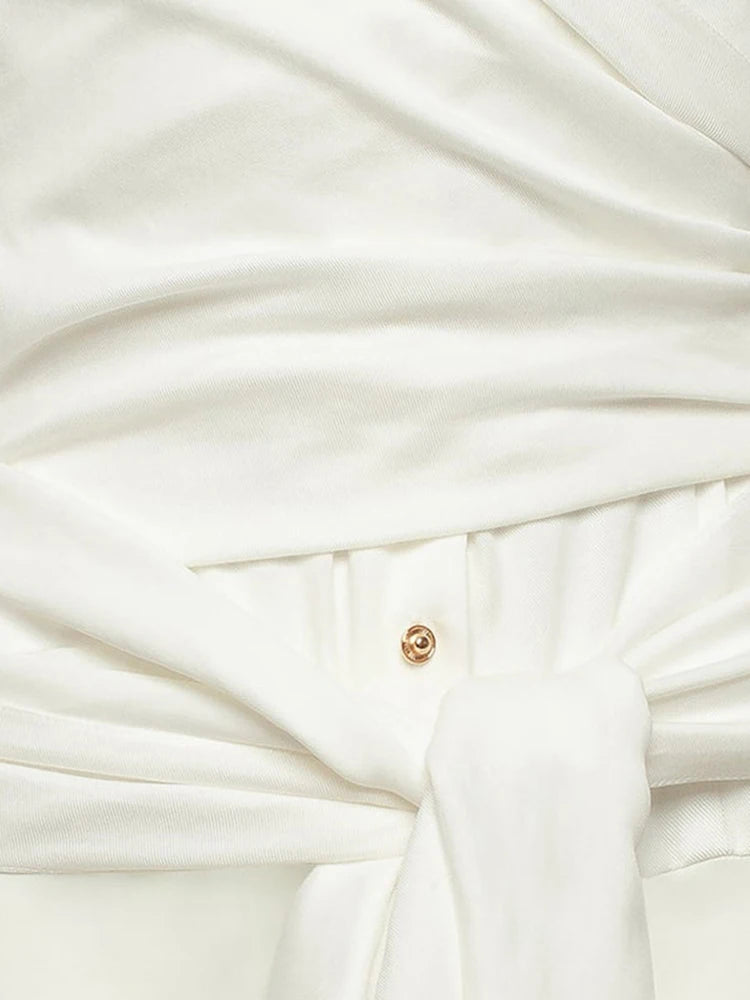 Off Shoulder Bandage Elegant Slim Lapel Long Sleeve Blouse